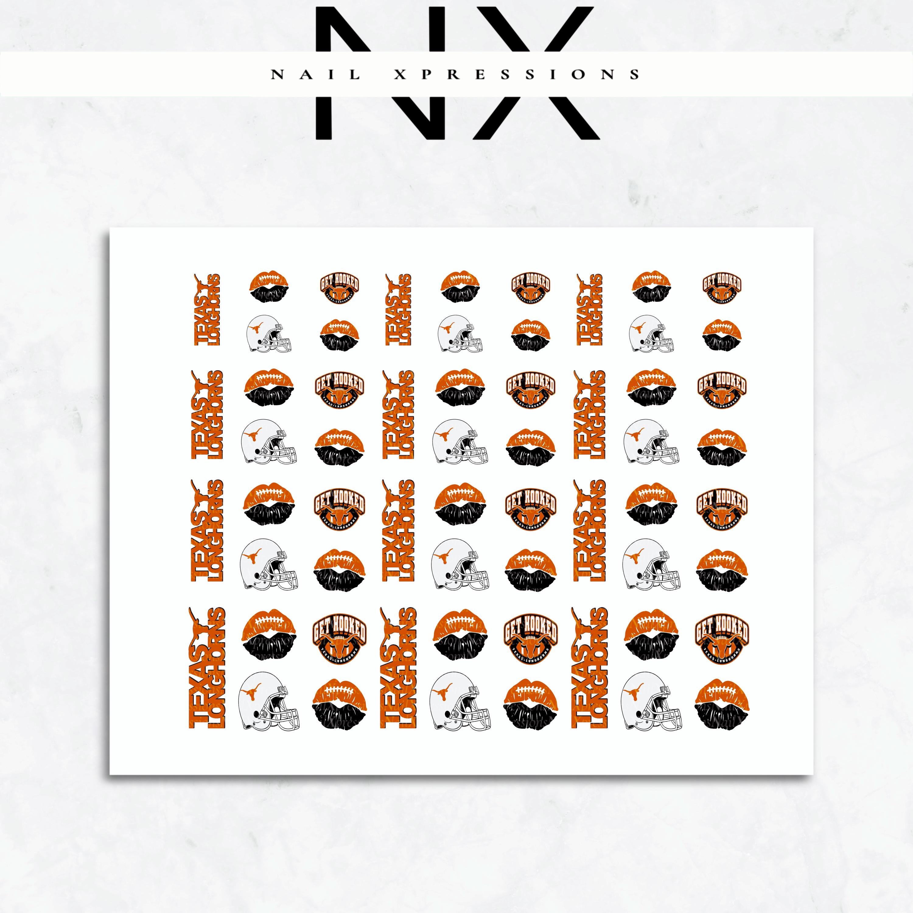 Texas Longhorns Football Nail Art | Football Nail Stickers or Nail Water Decals