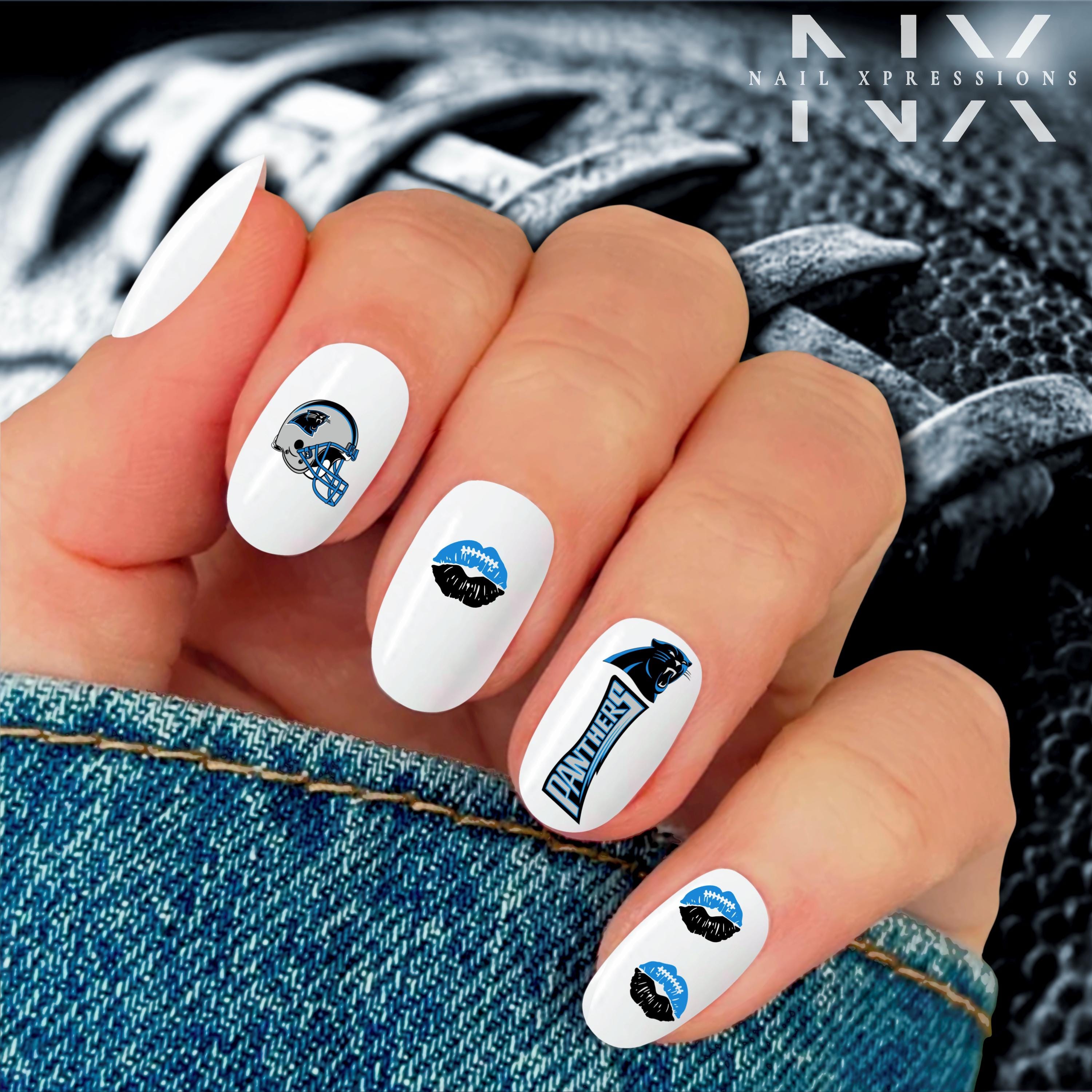 Panthers Football Nail Art | Football Nail Stickers or Nail Water Decals