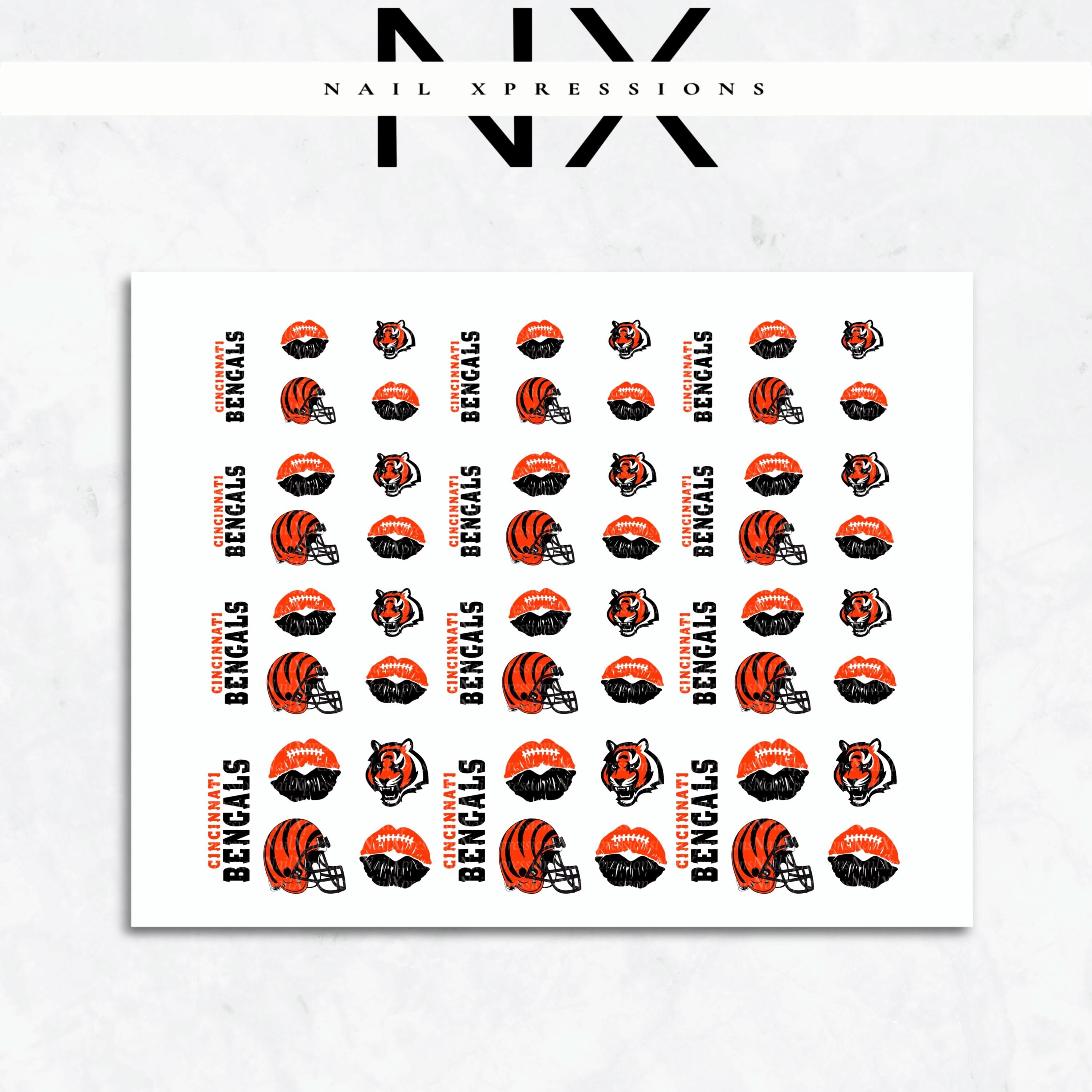Cincinnati Bengals Football Nail Art | Football Nail Stickers or Nail Water Decals