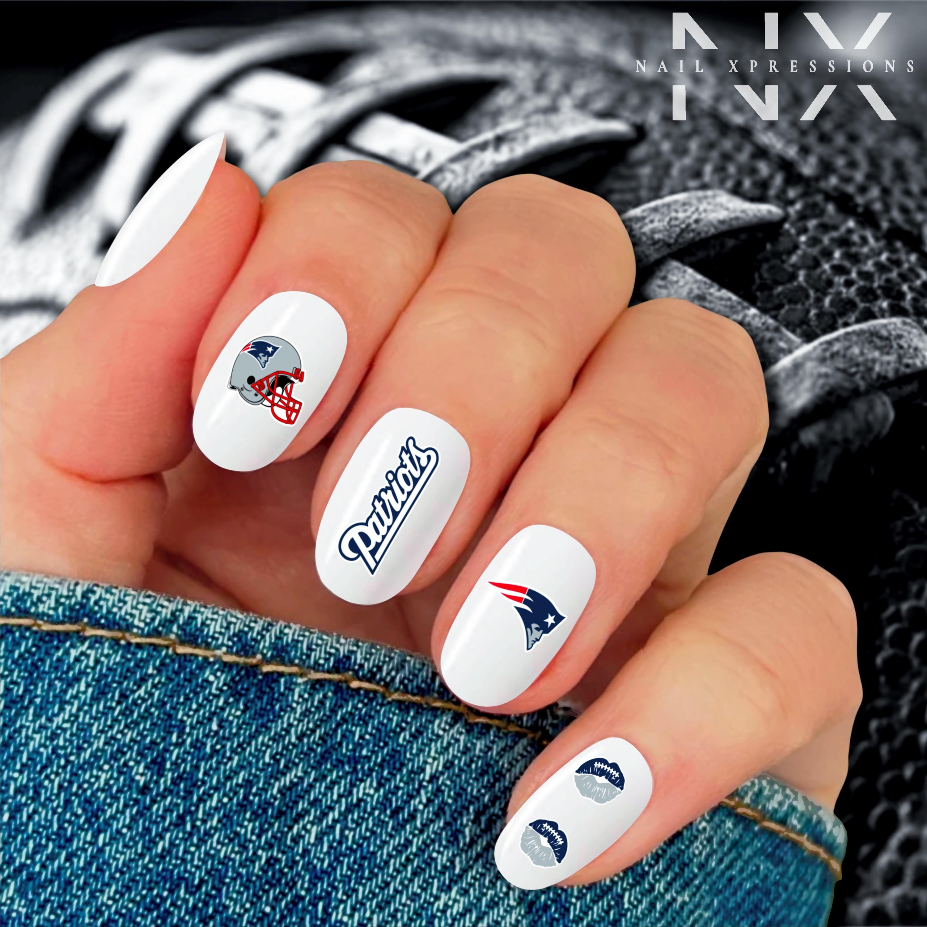Patriots Football Nail Art | Football Nail Stickers or Nail Water Decals