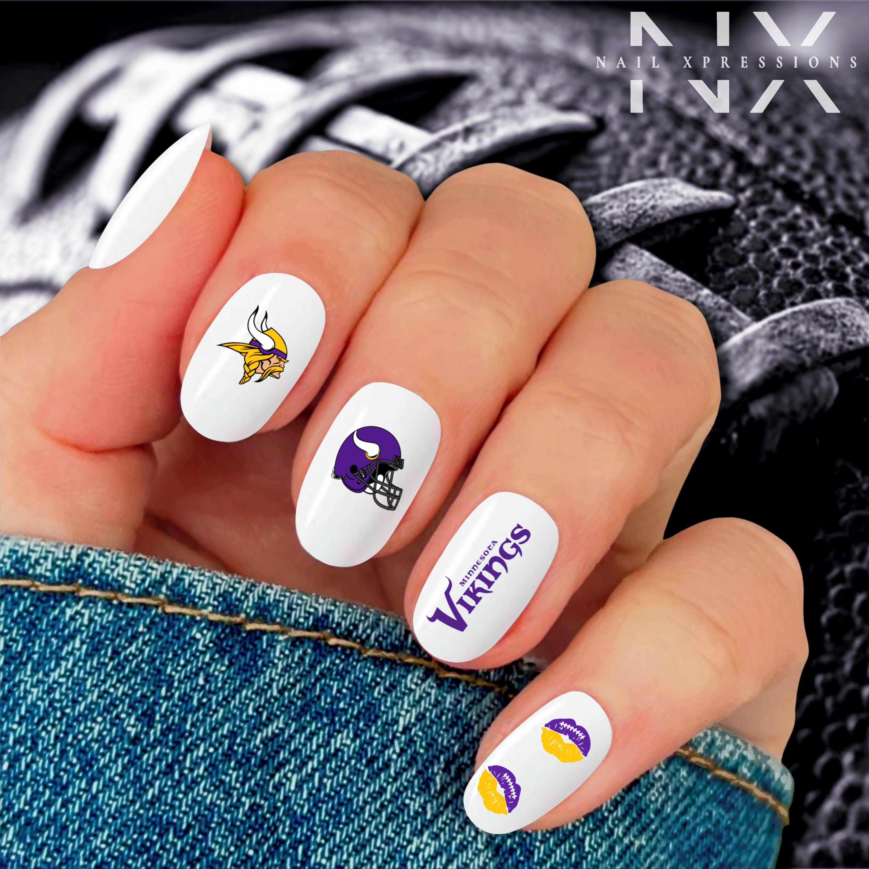 Minnesota Vikings Football Nail Art | Football Nail Stickers or Nail Water Decals