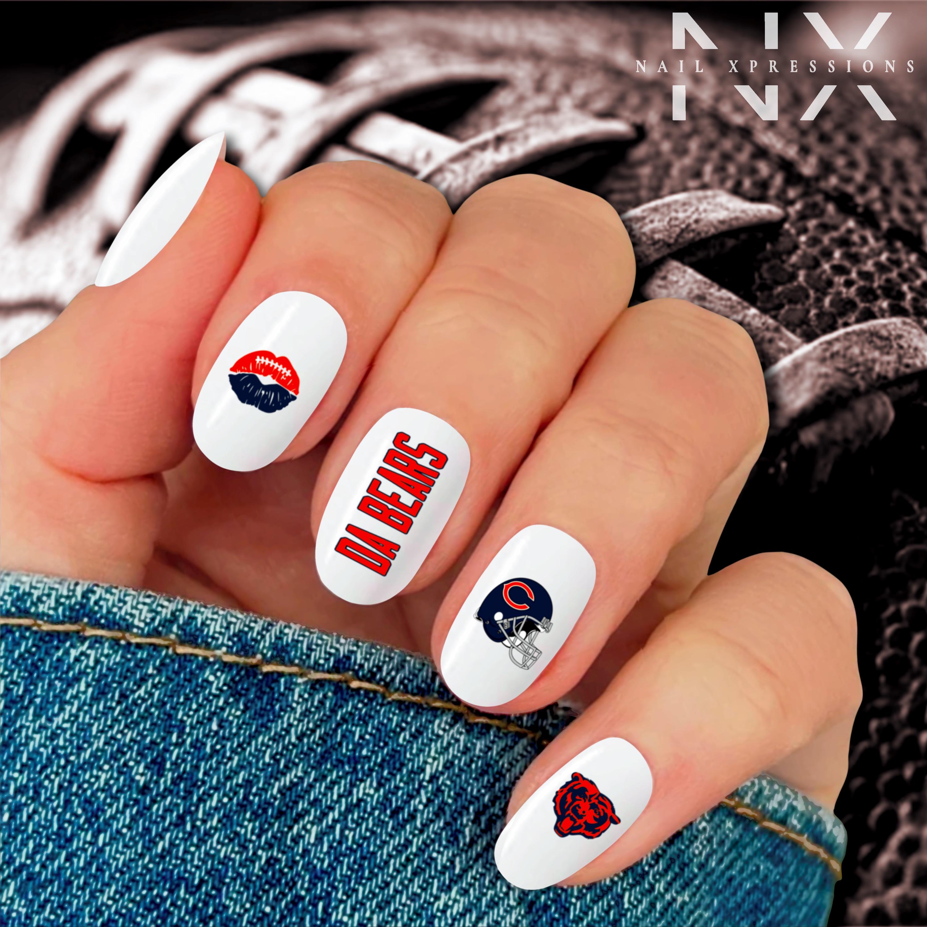 Da Bears Football Nail Art | Football Nail Stickers or Nail Water Decals