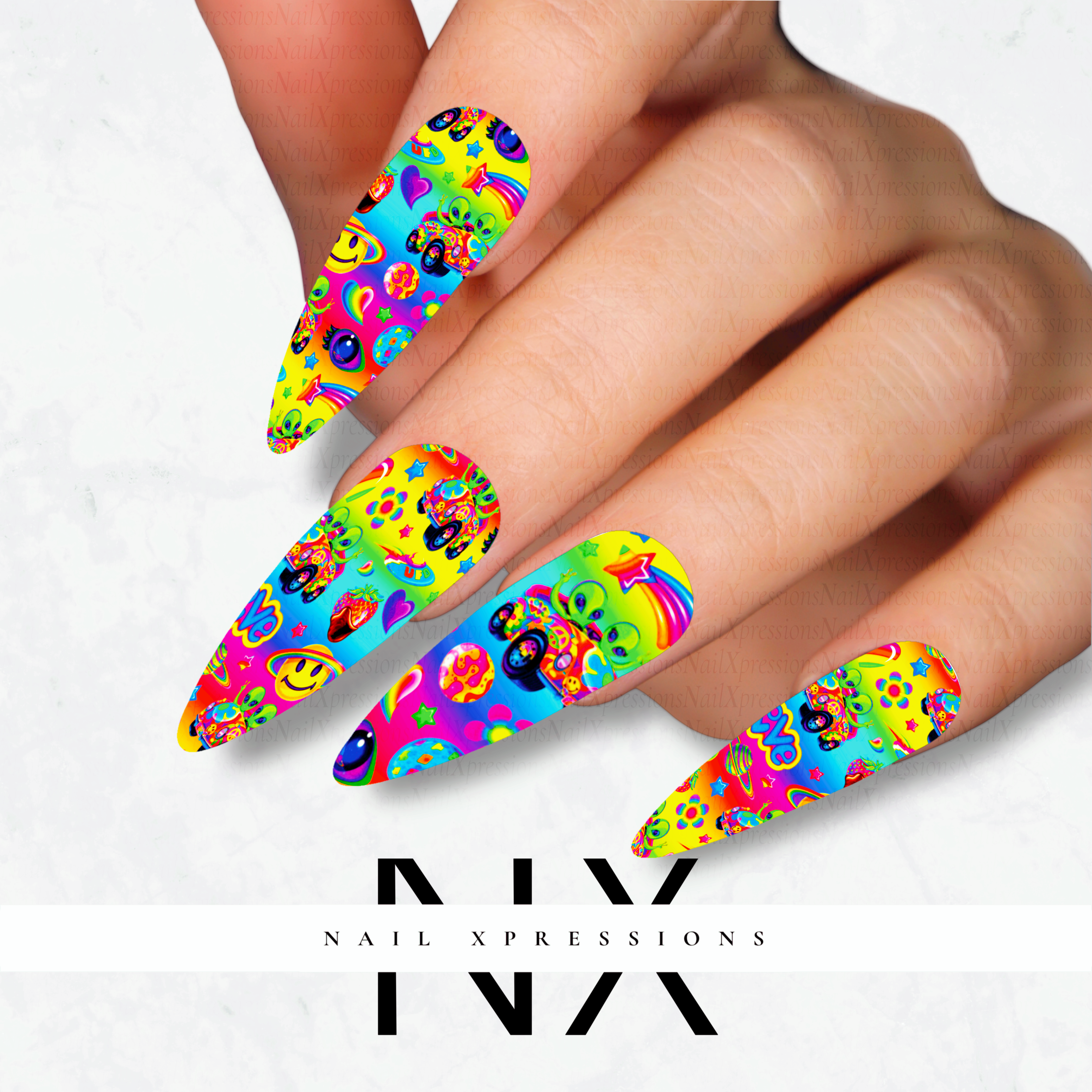 Rainbow 90's vibes Nail Decals |  Nail Art Water Transfer | Nail Wraps