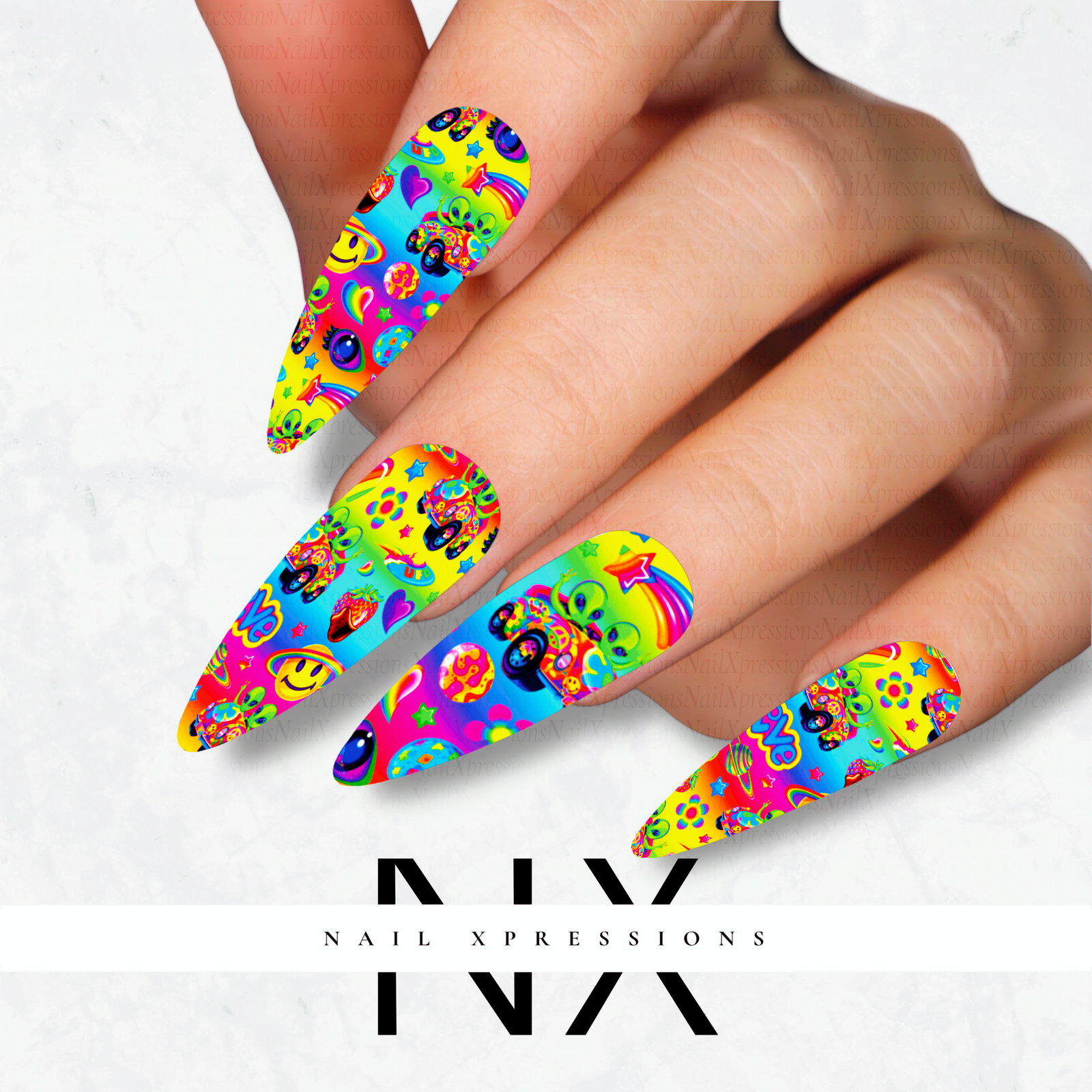 Rainbow 90's vibes Nail Decals |  Nail Art Water Transfer | Nail Wraps