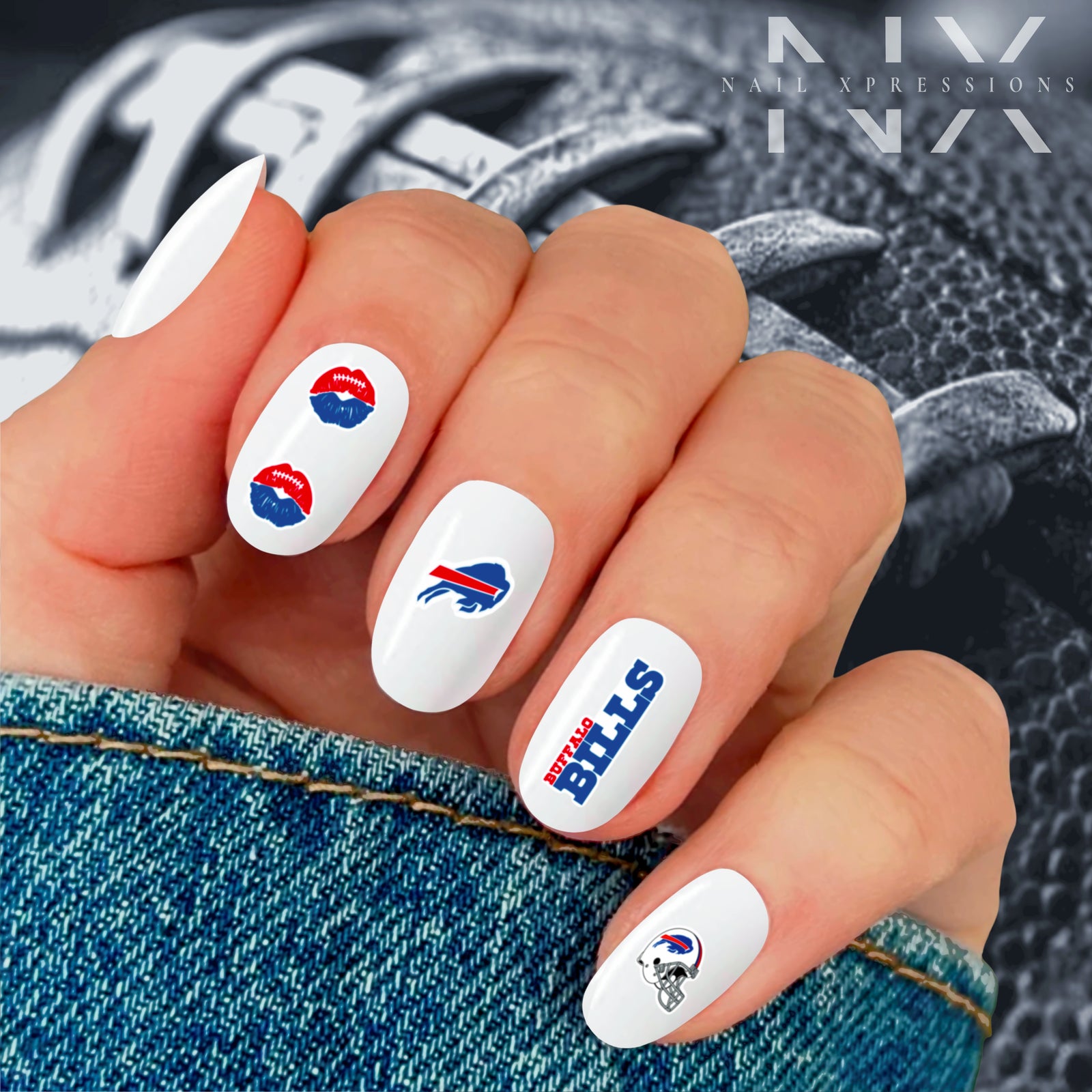 Football Nail Art Buffalo Bills | Football Nail Stickers or Nail Water Decals