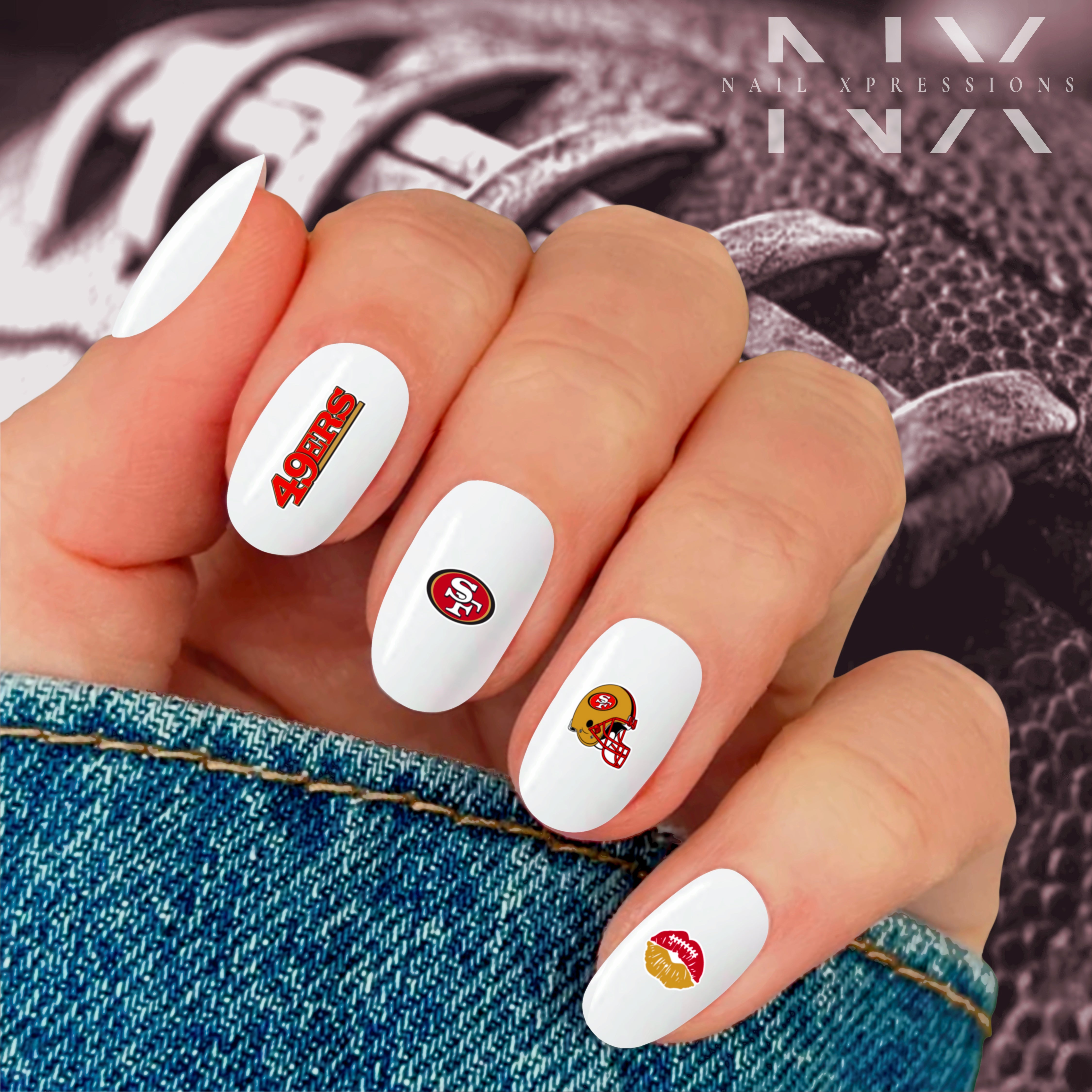 Football Nail Art Forty Niners  | Football Nail Stickers or Nail Water Decals