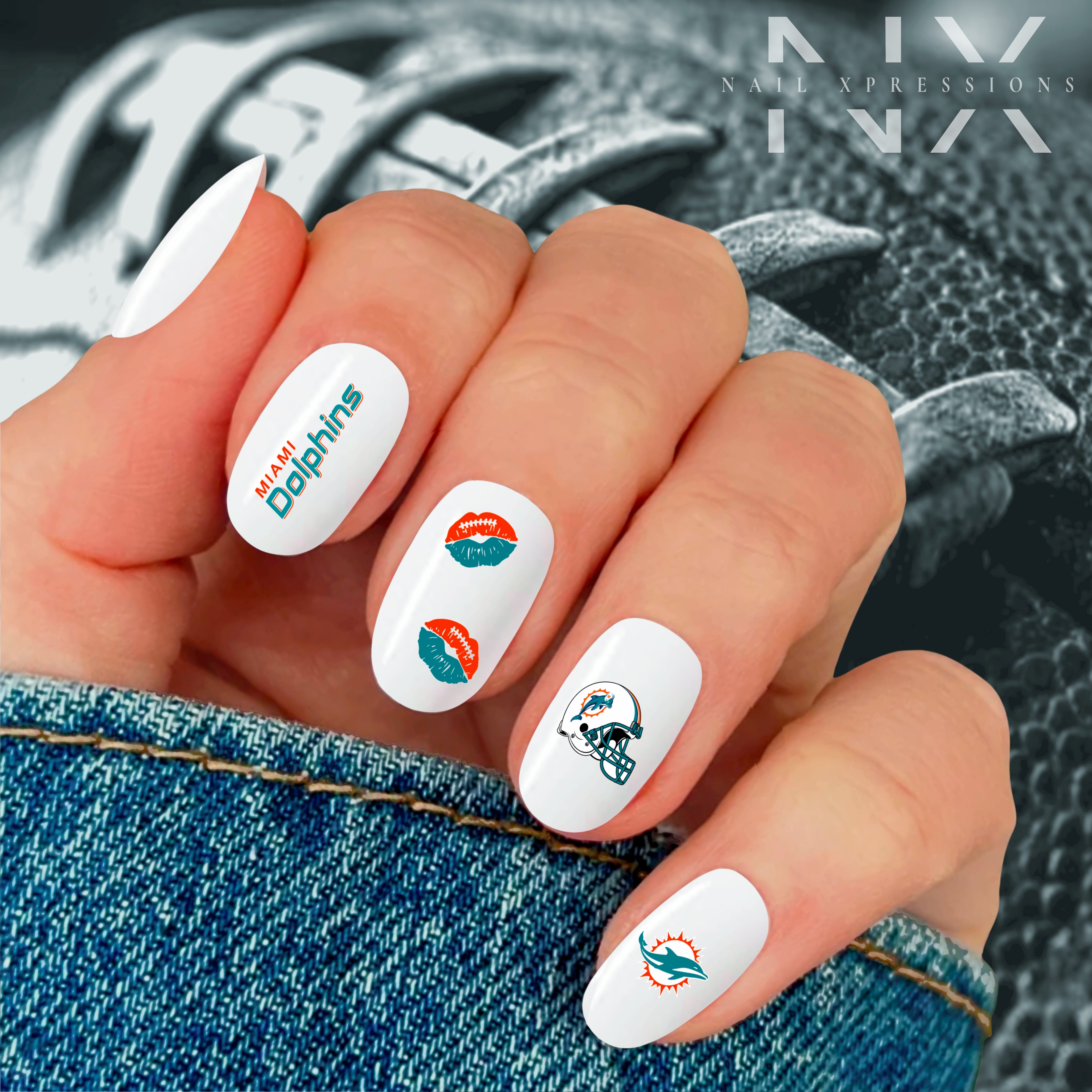 Football Nail Art Forty Miami Dolphins  | Football Nail Stickers or Nail Water Decals