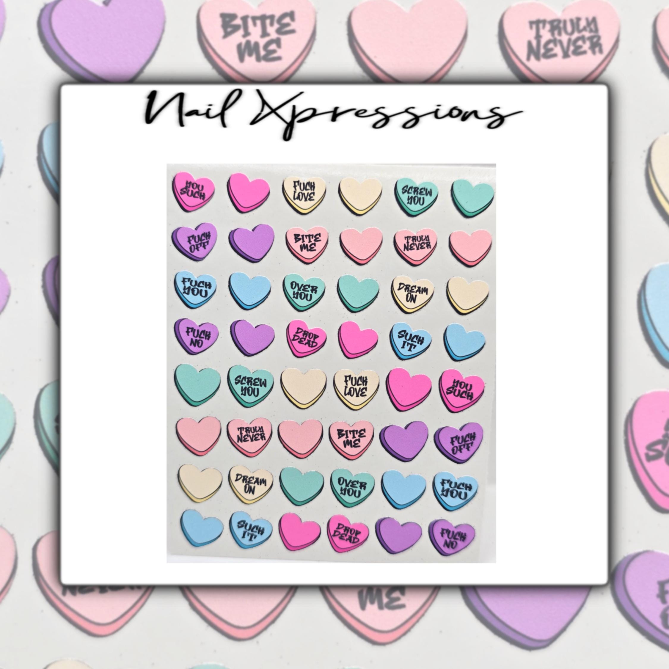 Naughty Candy hearts Nail Art Stickers | Heart Nail Decals | Valentine Hearts naughty Nail Sticker | Nail Art | Nail Sticker