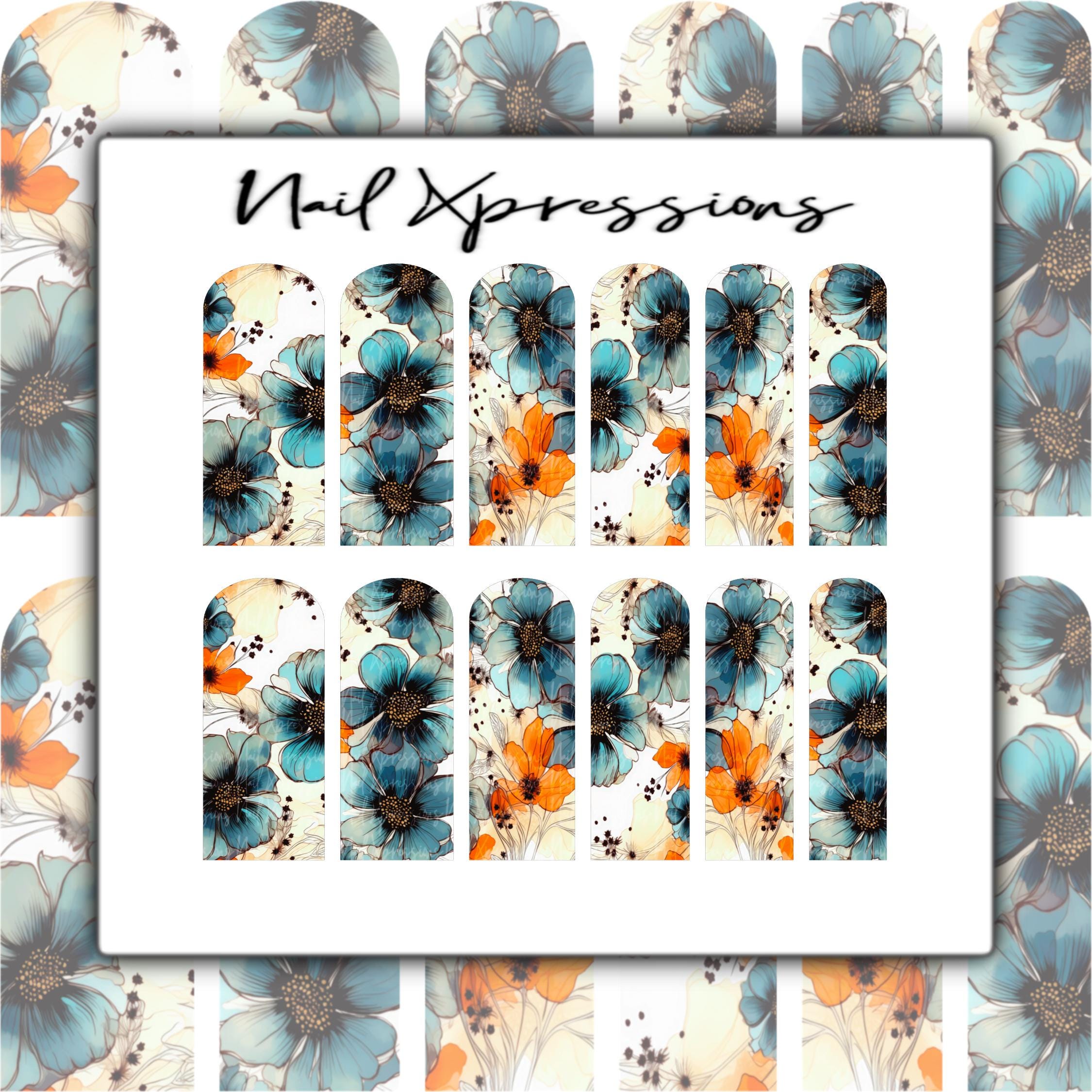 Watercolor Flower Nail Wraps | Nail Art Wrap | Water Transfer Nail Wrap | Custom Nail Wraps