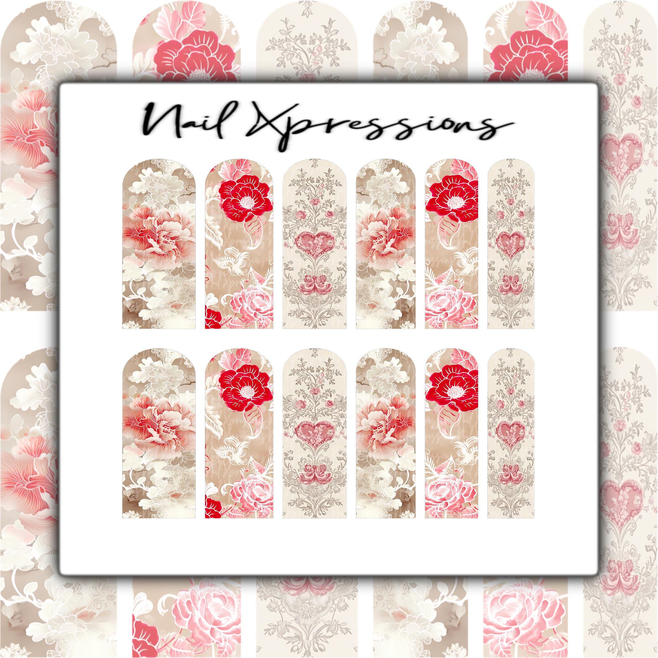 Chinoiserie Love Mix Nail Wraps | Nail Art Wrap | Water Transfer Nail Wrap | Custom Nail Wraps