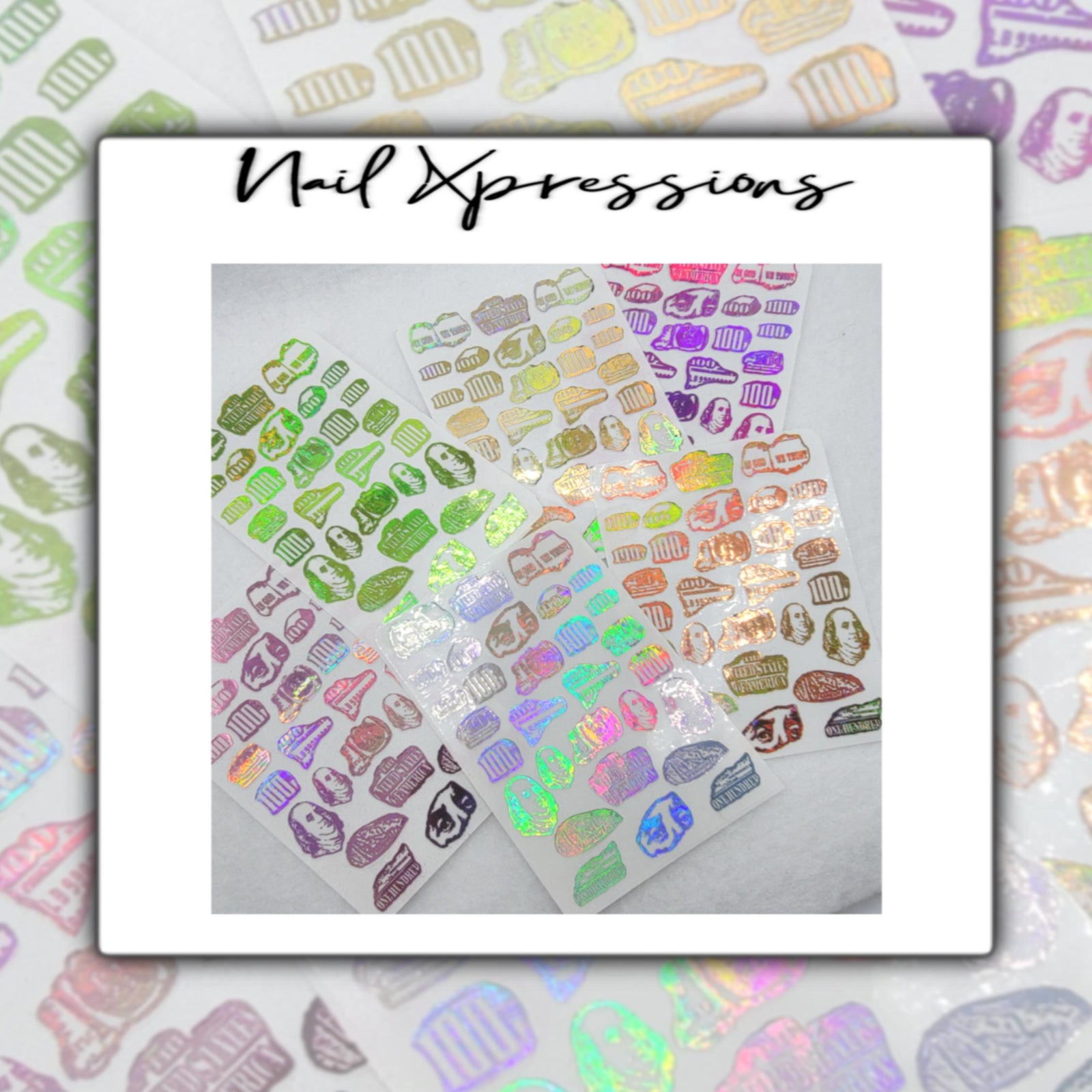 Money Nail Art Pieces Stickers | Foiled Nail Sticker | Holographic Nail Art | Holographic Nail Sticker |
