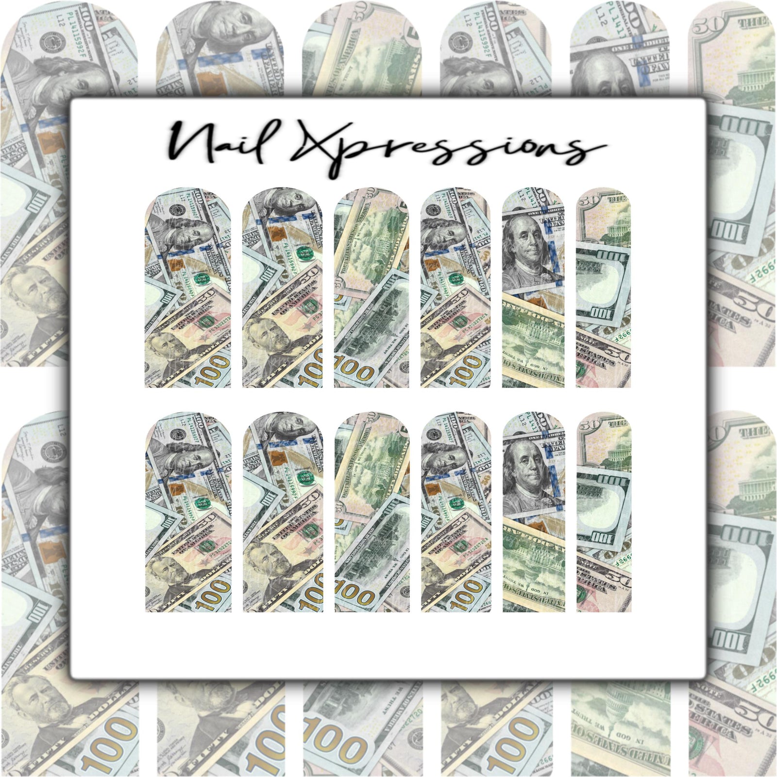 Scattered Bills Money Nail Decals | Nail Art Water Transfer | Nail Wraps