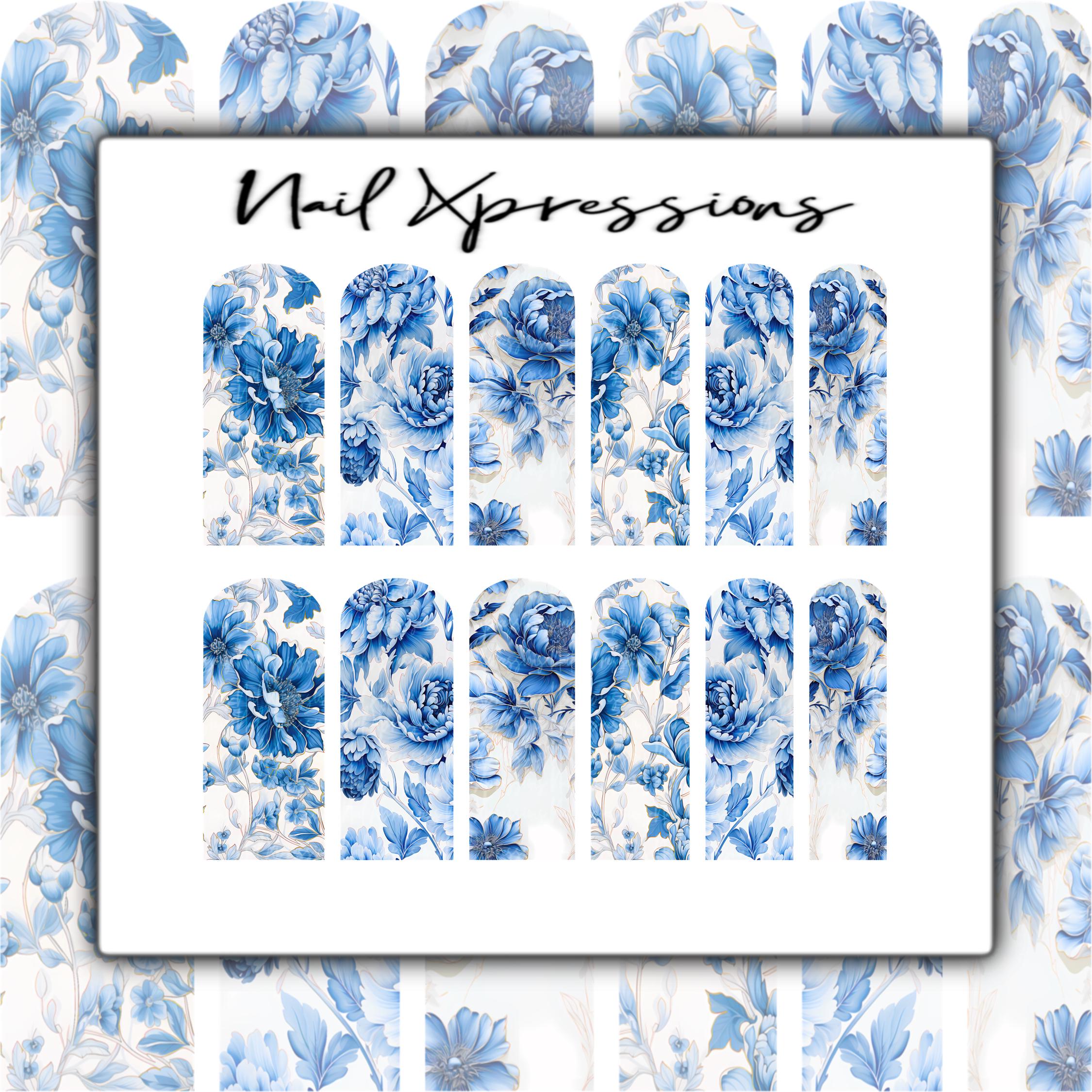 Floral Toile De Jouy Nail Wraps | Nail Art Wrap | Water Transfer Nail Wrap | Custom Nail Wraps