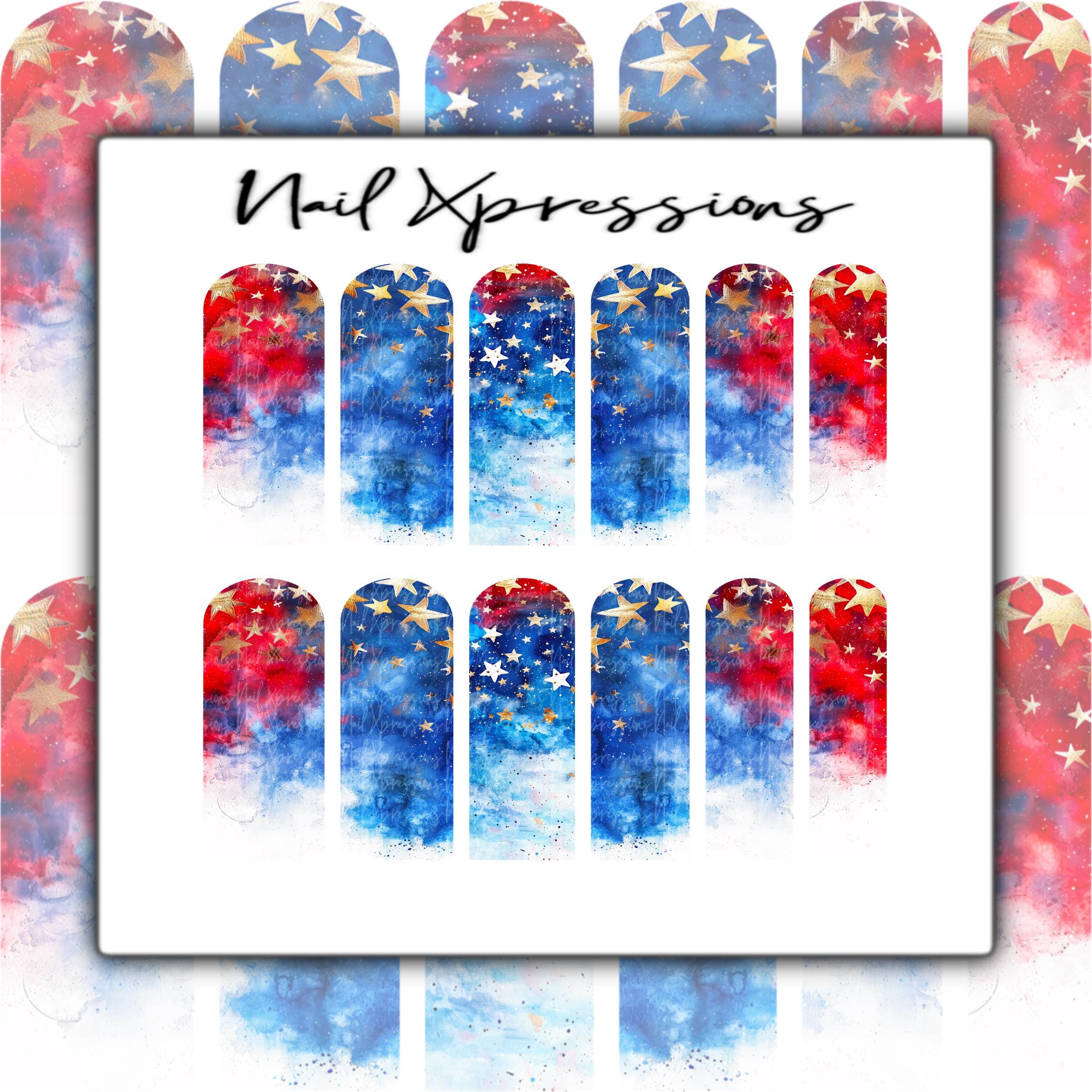 Watercolor USA Vibes Nail Wraps | Nail Art Wrap | Water Transfer Nail Wrap | Custom Nail Wraps