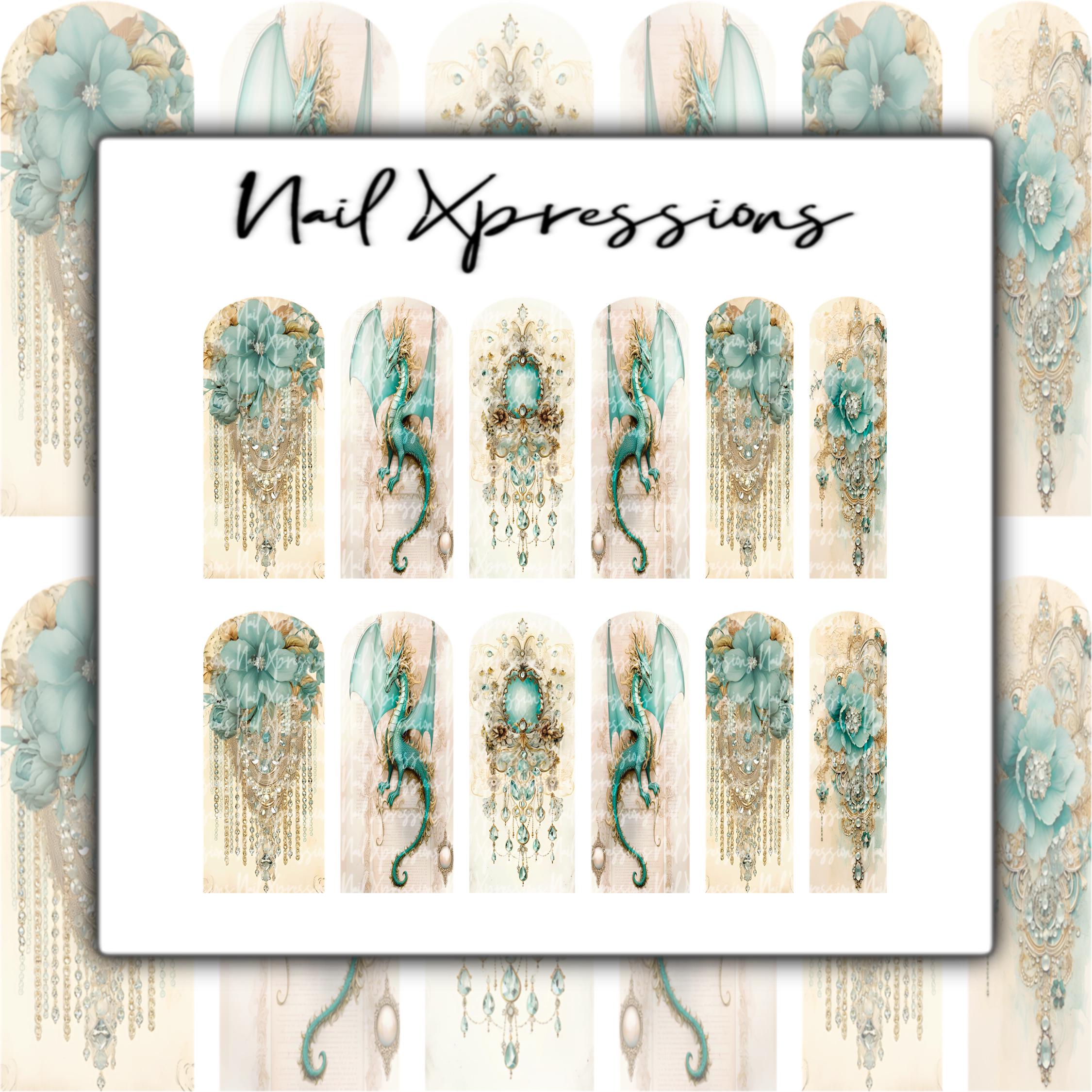 Victorian Dragon Nail Wraps | Nail Art Wrap | Water Transfer Nail Wrap | Custom Nail Wraps