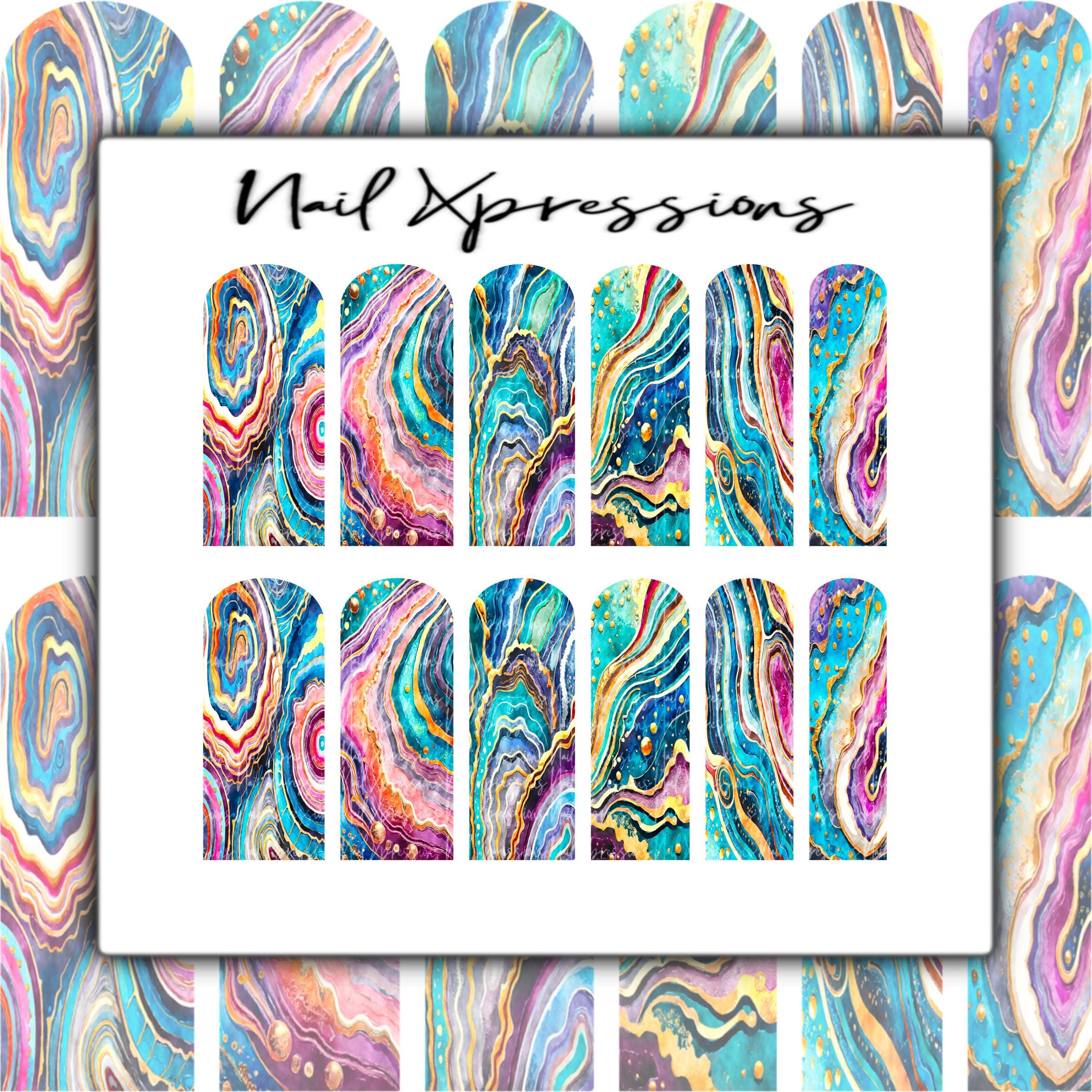 Abstract Geode Mix Nail Wrap | Geodes Nail Wrap | Water Transfer Nail Wrap | Custom Nail Wraps
