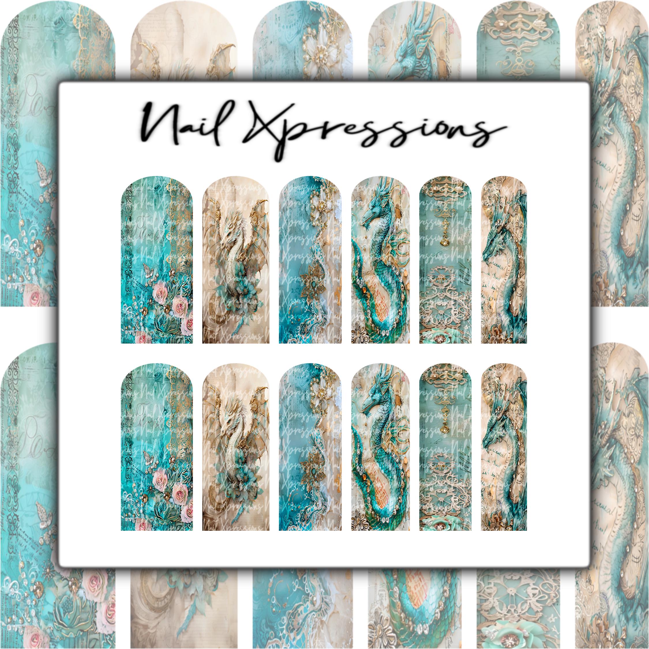 Vintage Victorian Dragon Nail Wraps | Nail Art Wrap | Water Transfer Nail Wrap | Custom Nail Wraps
