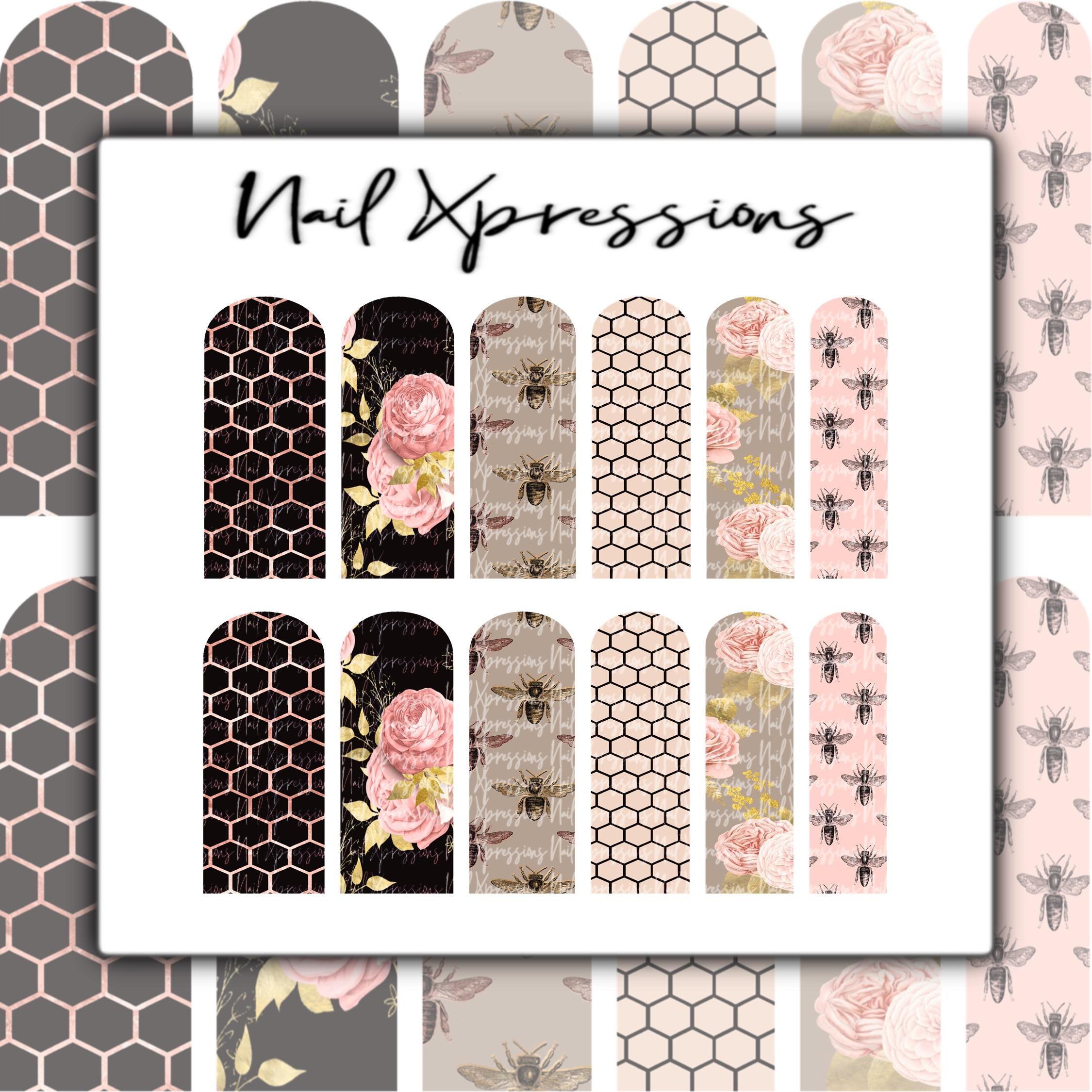 Pink Honeycomb Bee Mix Nail Wraps | Nail Art Wrap | Water Transfer Nail Wrap | Custom Nail Wraps