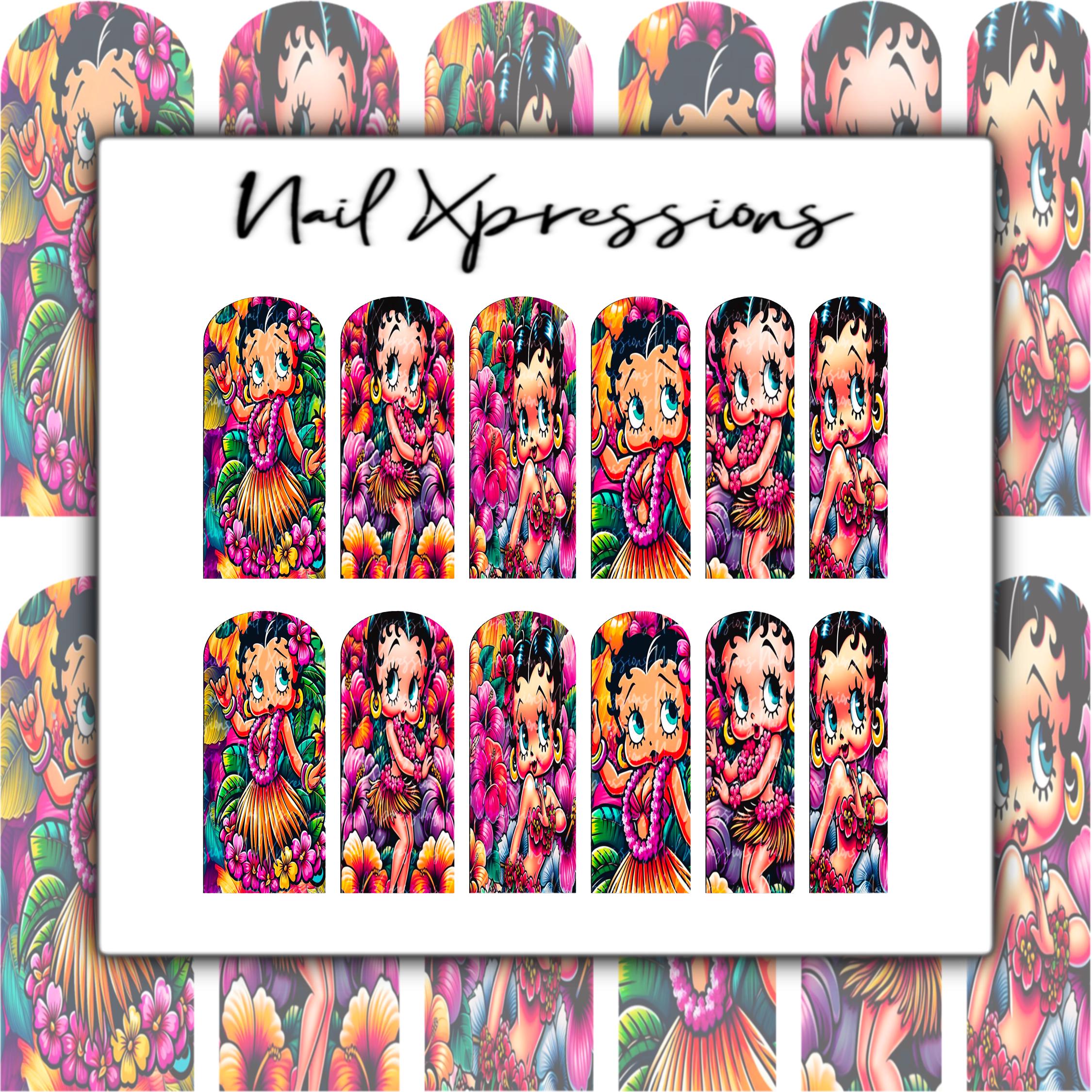Cartoon Vacation Vibes Nail Wraps | Nail Art Wrap | Water Transfer Nail Wrap | Custom Nail Wraps