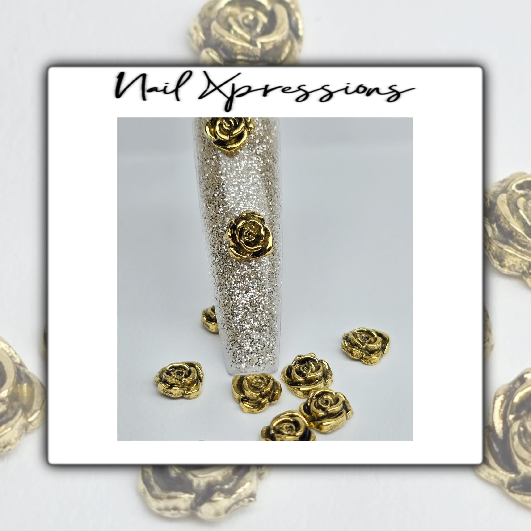 Vintage Gold Rose Nail Charms
