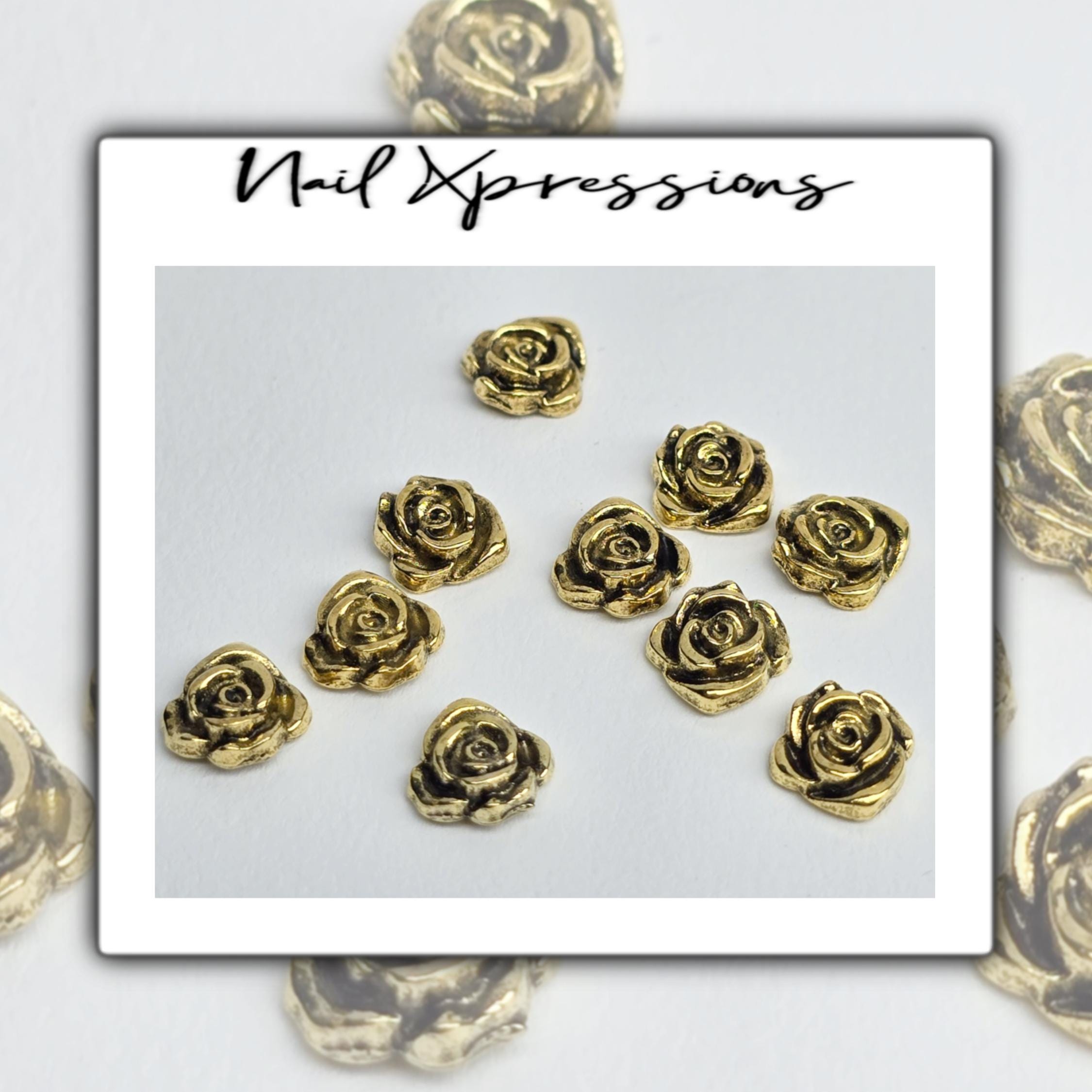 Vintage Gold Rose Nail Charms