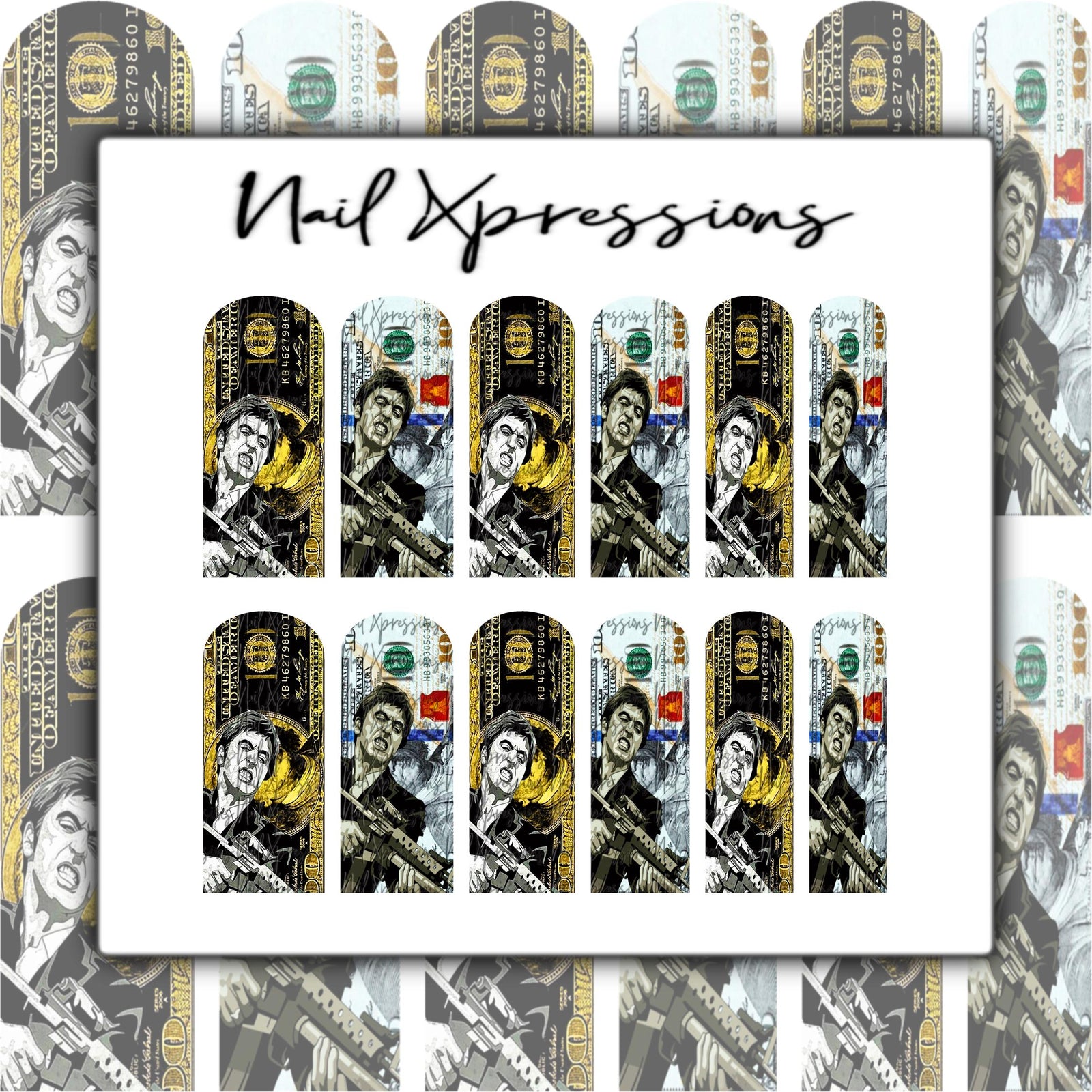 Scarface Bill Money Nail Decals | Nail Art Water Transfer | Nail Wraps