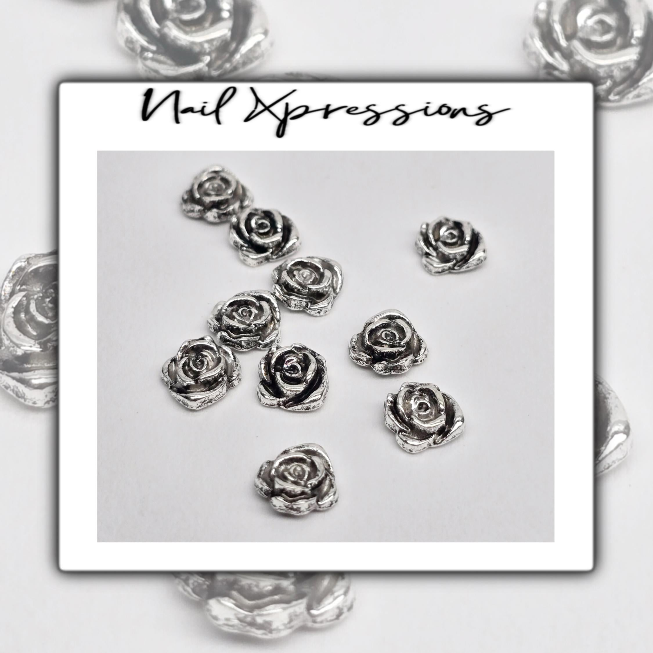 Vintage Silver Rose Nail Charms