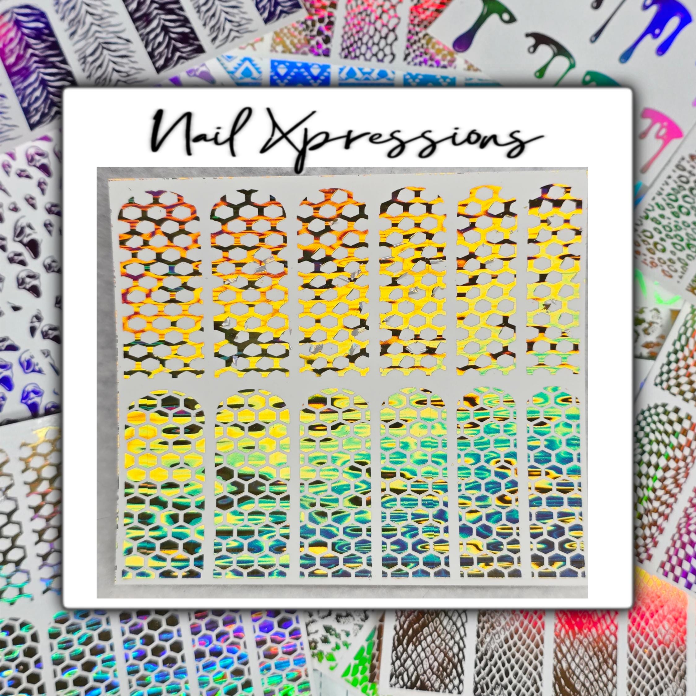Honeycomb Foiled Nail Art| Foiled Nail Water Decals | Foiled Nail Water Wraps | Holographic Nail Art | Holographic Nail decals