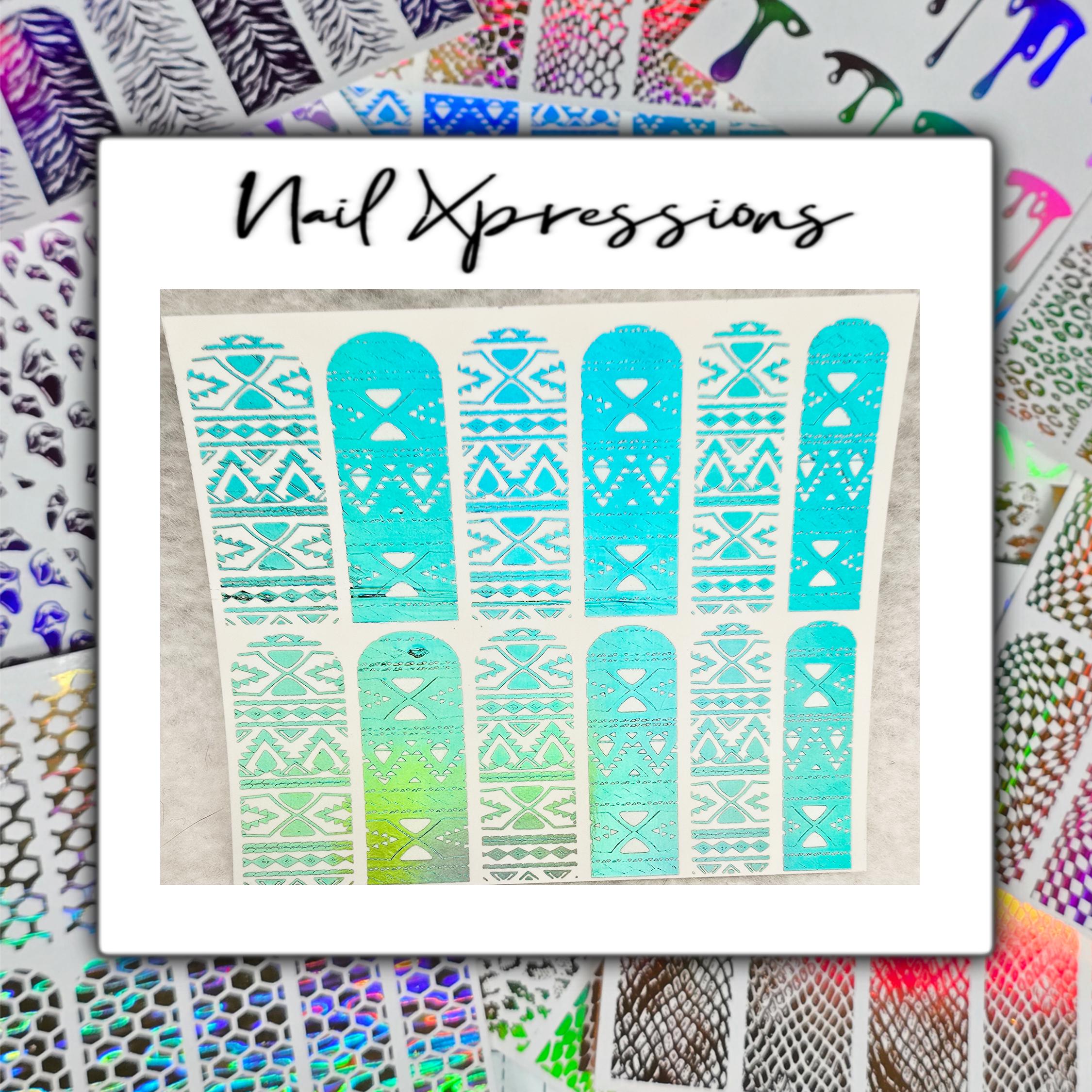 Aztec Foiled Nail Art| Foiled Nail Water Decals | Foiled Nail Water Wraps | Holographic Nail Art | Holographic Nail decals