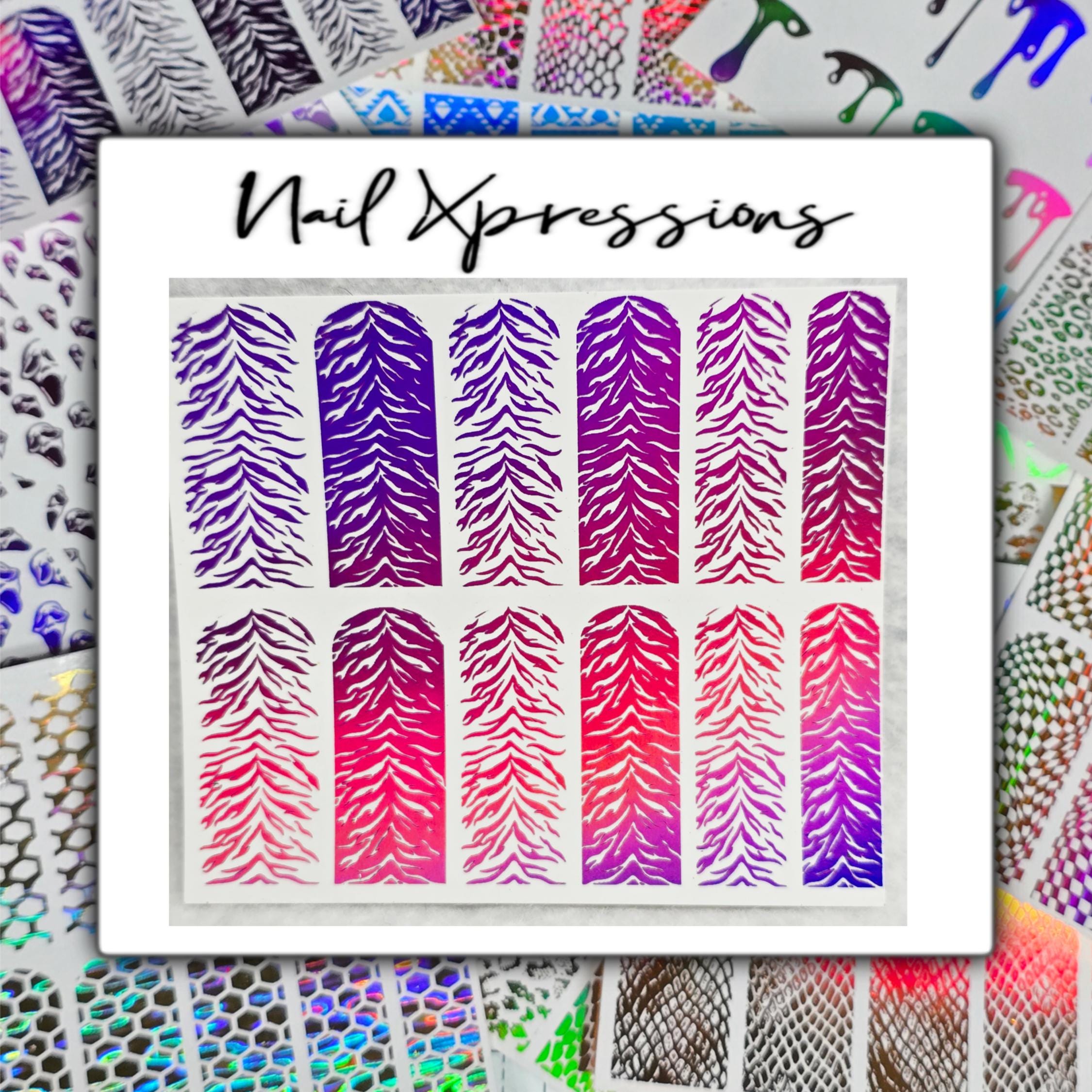 Tiger Stripes Print Foiled Nail Art| Foiled Nail Water Decals | Foiled Nail Water Wraps | Holographic Nail Art | Holographic Nail decals