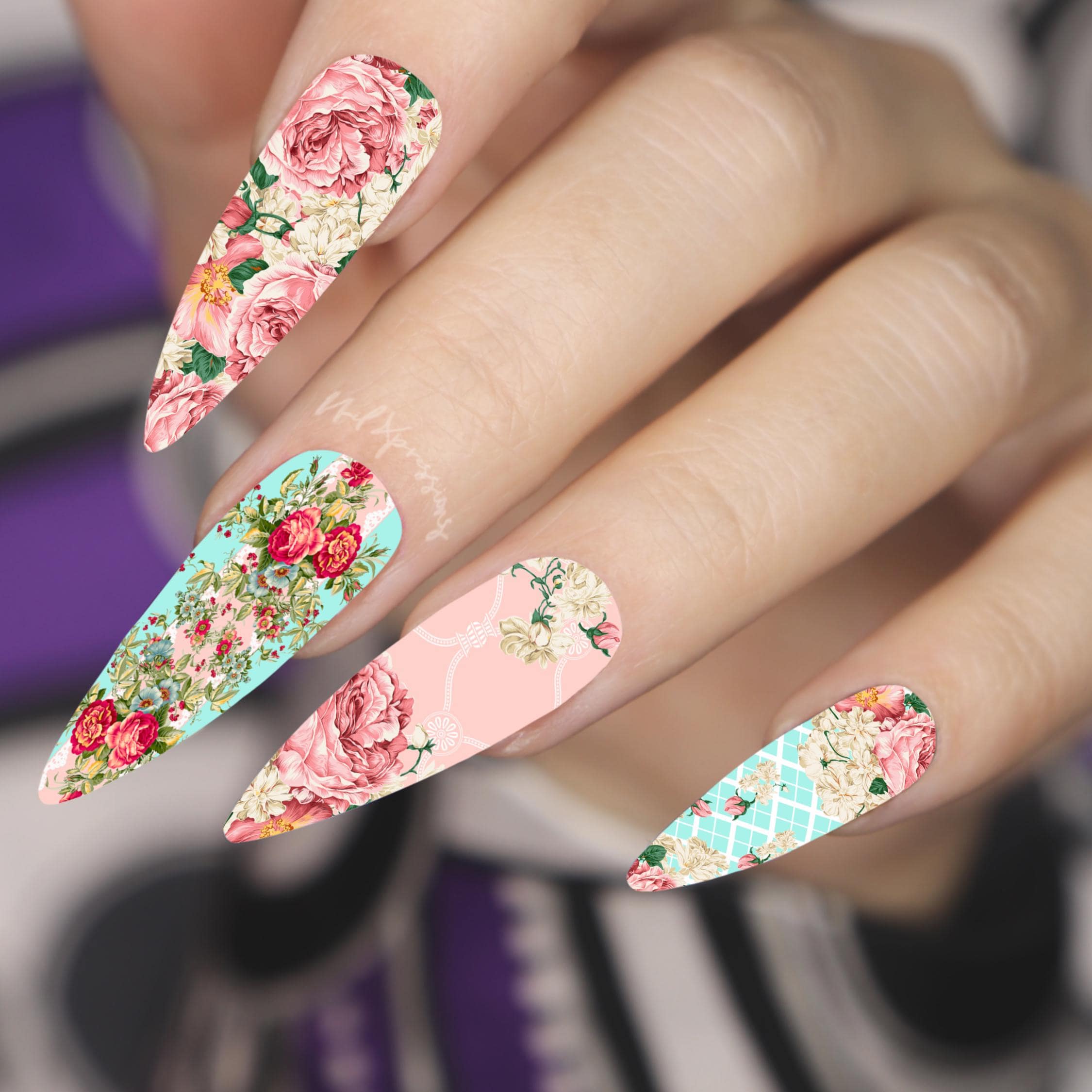 Floral Vintage Mix Nail Wraps | Nail Art Wrap | Water Transfer Nail Wrap | Custom Nail Wraps