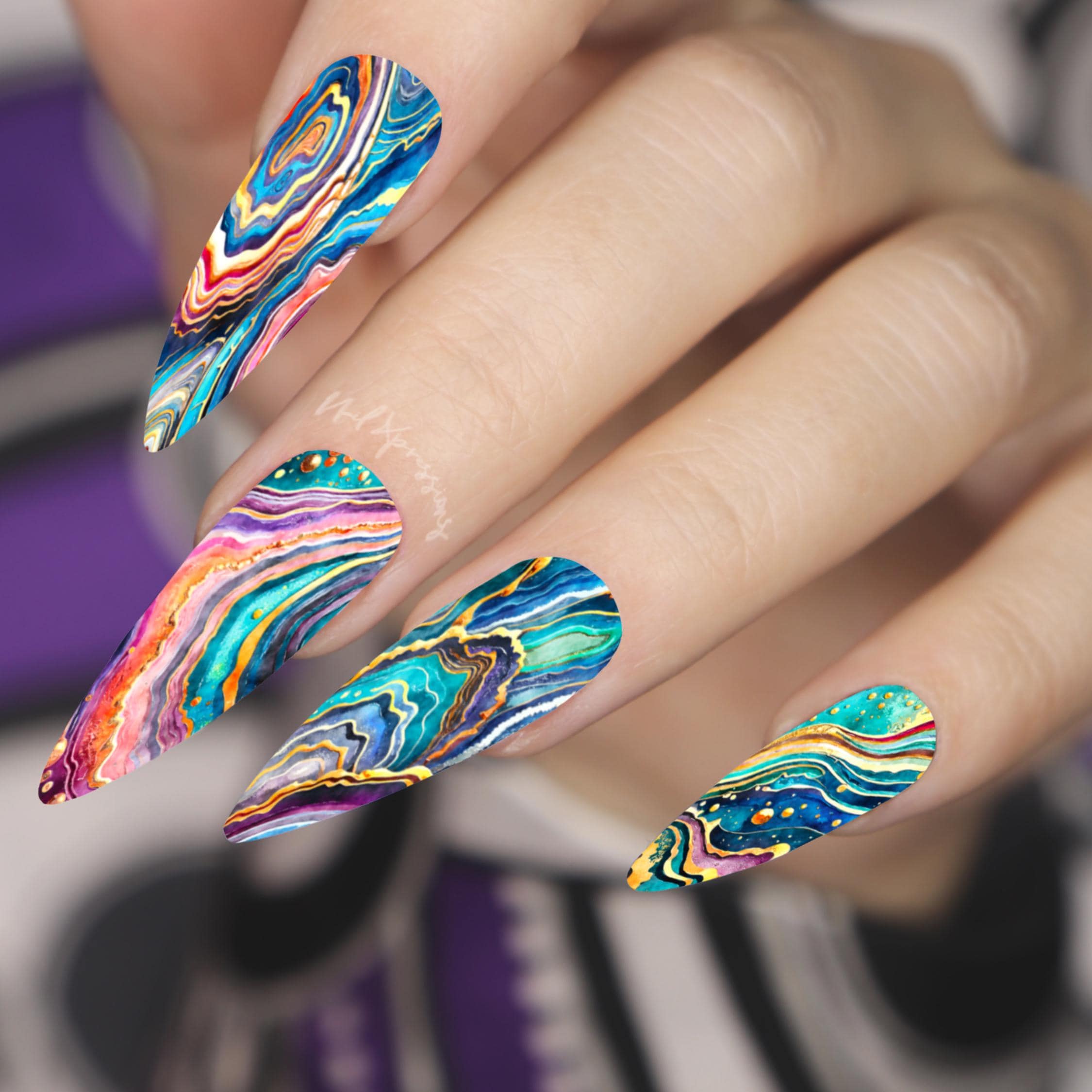 Abstract Geode Mix Nail Wrap | Geodes Nail Wrap | Water Transfer Nail Wrap | Custom Nail Wraps