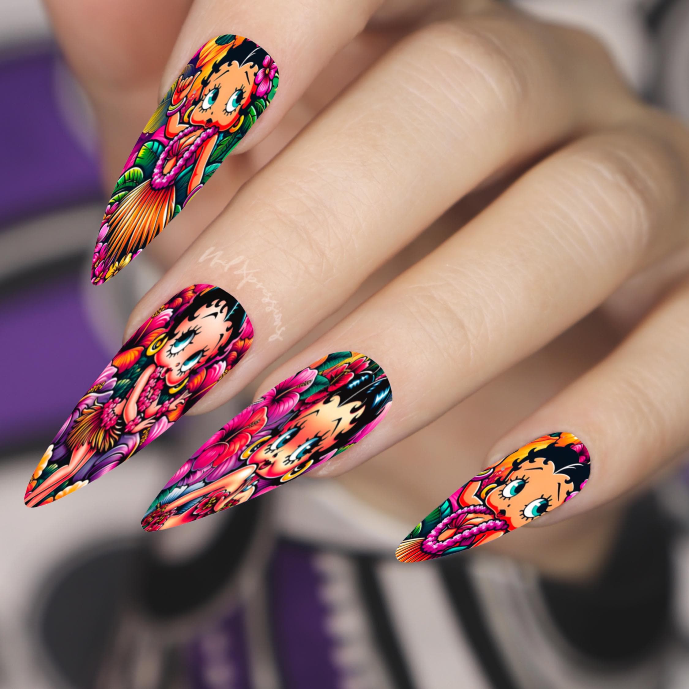 Cartoon Vacation Vibes Nail Wraps | Nail Art Wrap | Water Transfer Nail Wrap | Custom Nail Wraps