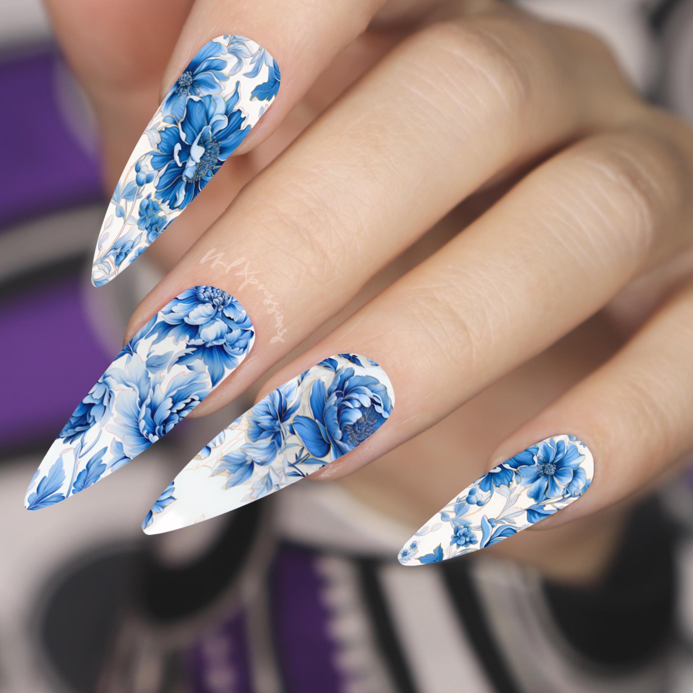 Floral Toile De Jouy Nail Wraps | Nail Art Wrap | Water Transfer Nail Wrap | Custom Nail Wraps