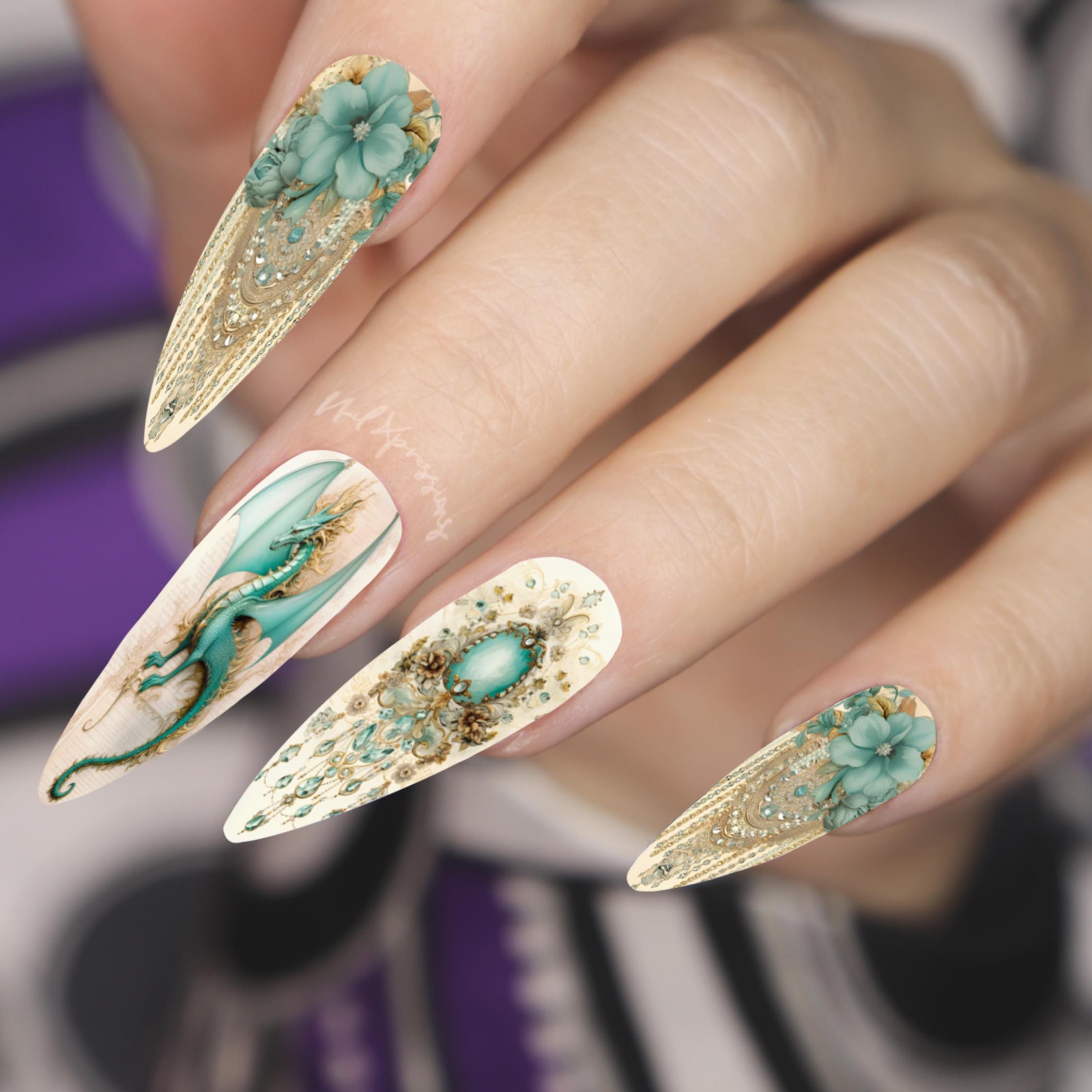 Victorian Dragon Nail Wraps | Nail Art Wrap | Water Transfer Nail Wrap | Custom Nail Wraps