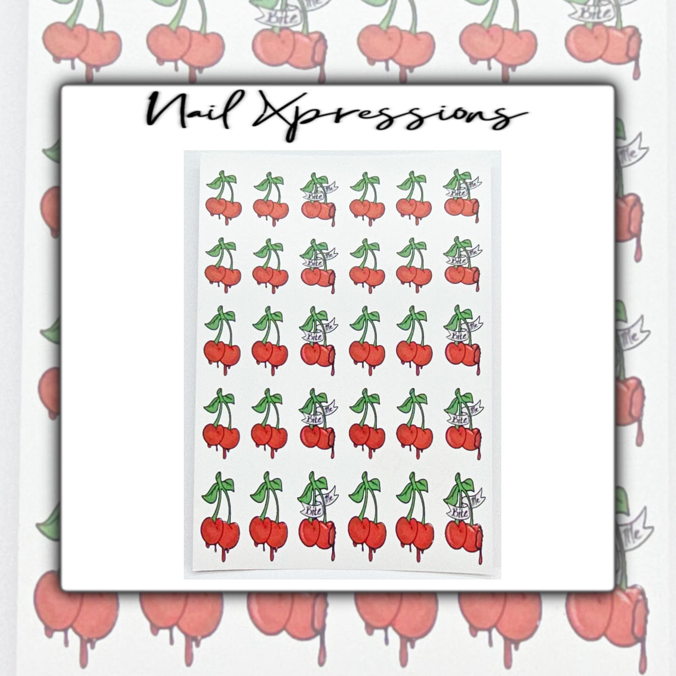 Airbrush Cherries - Bite Me Water Decals | Cherry Nail Decals | Cherry Nail Art | Nail Art | Flower Nails | Nail Stickers | Nail Decals