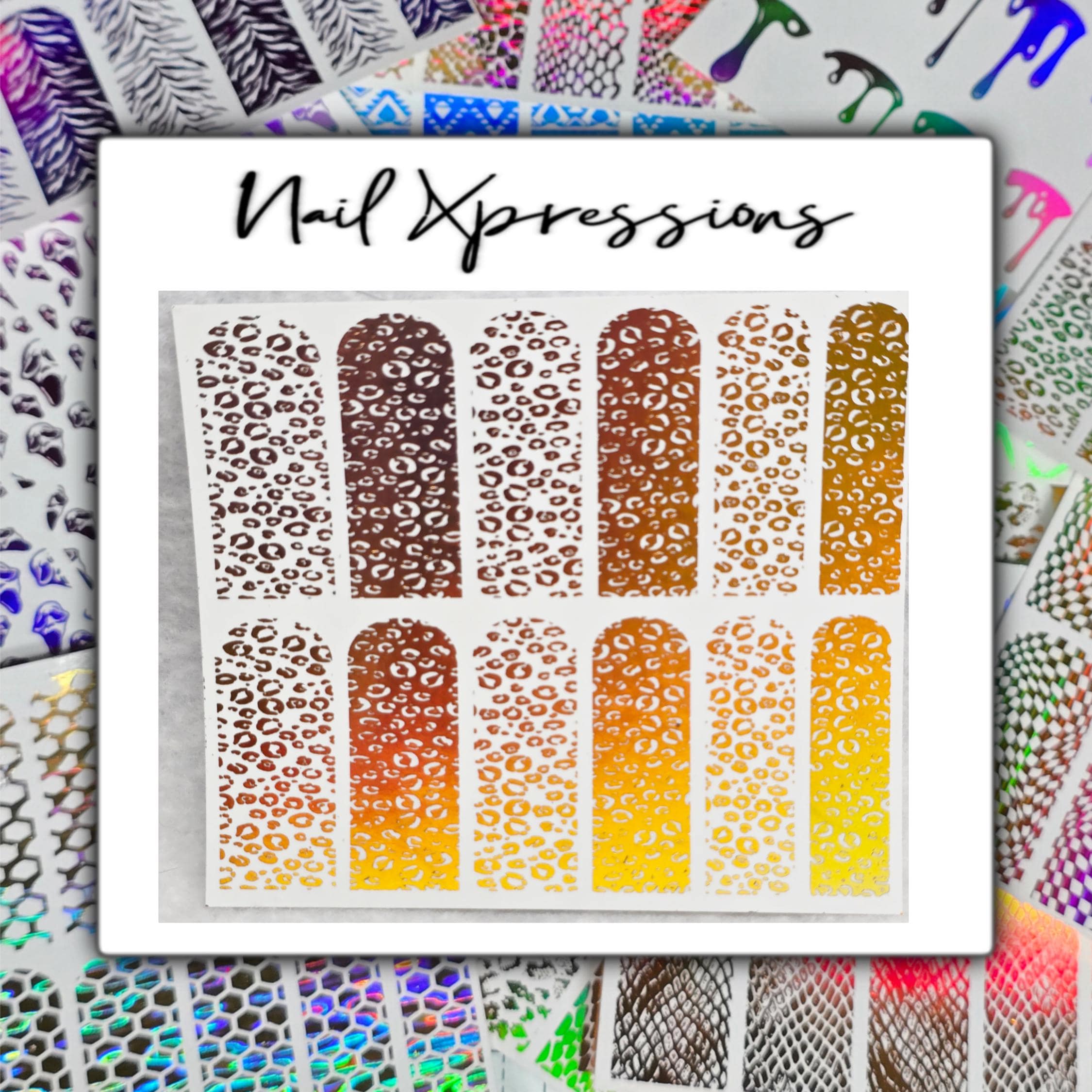 Leopard Print Foiled Nail Art| Foiled Nail Water Decals | Foiled Nail Water Wraps | Holographic Nail Art | Holographic Nail decals