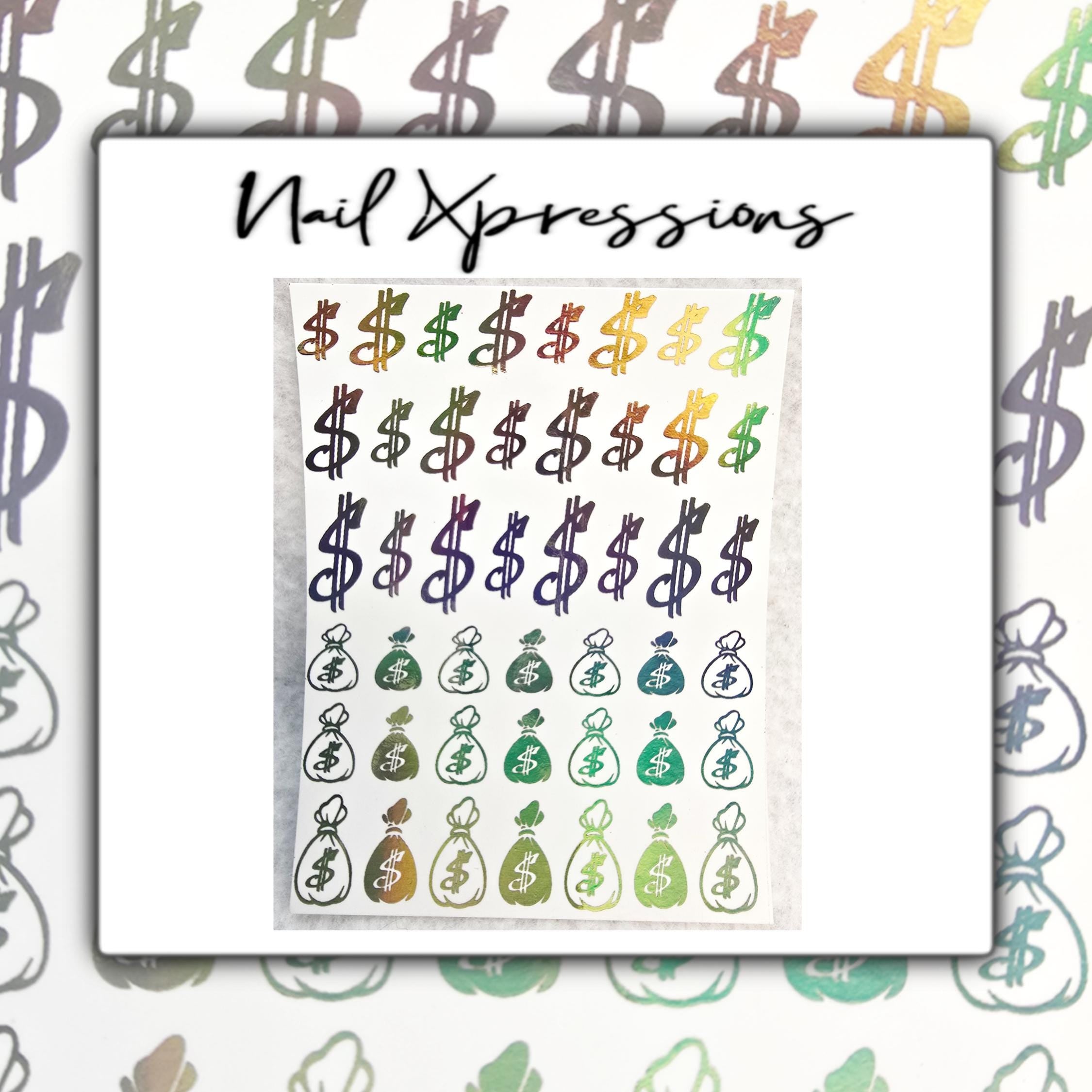 Money Bags Foiled Nail Art| Foiled Nail Water Decals | Foiled Nail Water Wraps | Holographic Nail Art | Holographic Nail decals