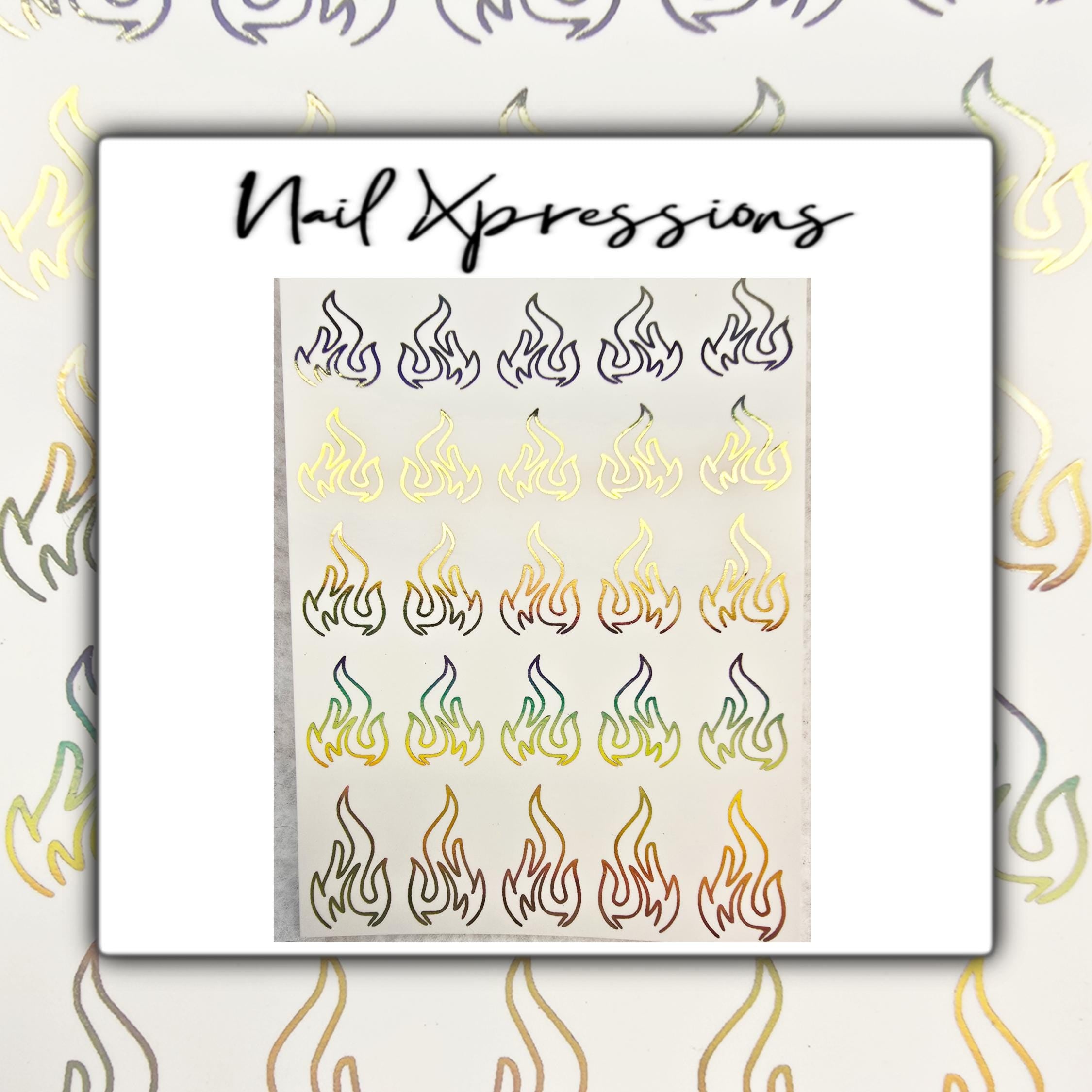 Foiled Flames Nail Art| Foiled Nail Water Decals | Multiple Color Options | Holographic Nail Art | Holographic Nail decals |