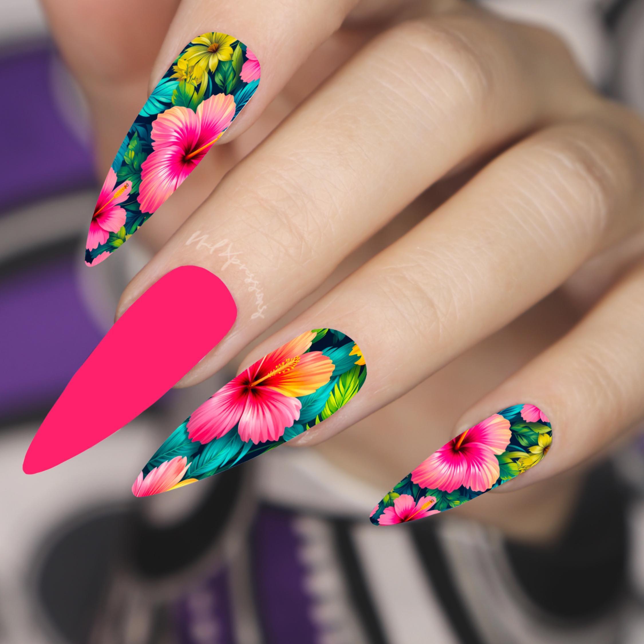 Tropical Flower Nail Wraps | Summer Nail Art | Water Transfer Nail Wrap | Custom Nail Wraps