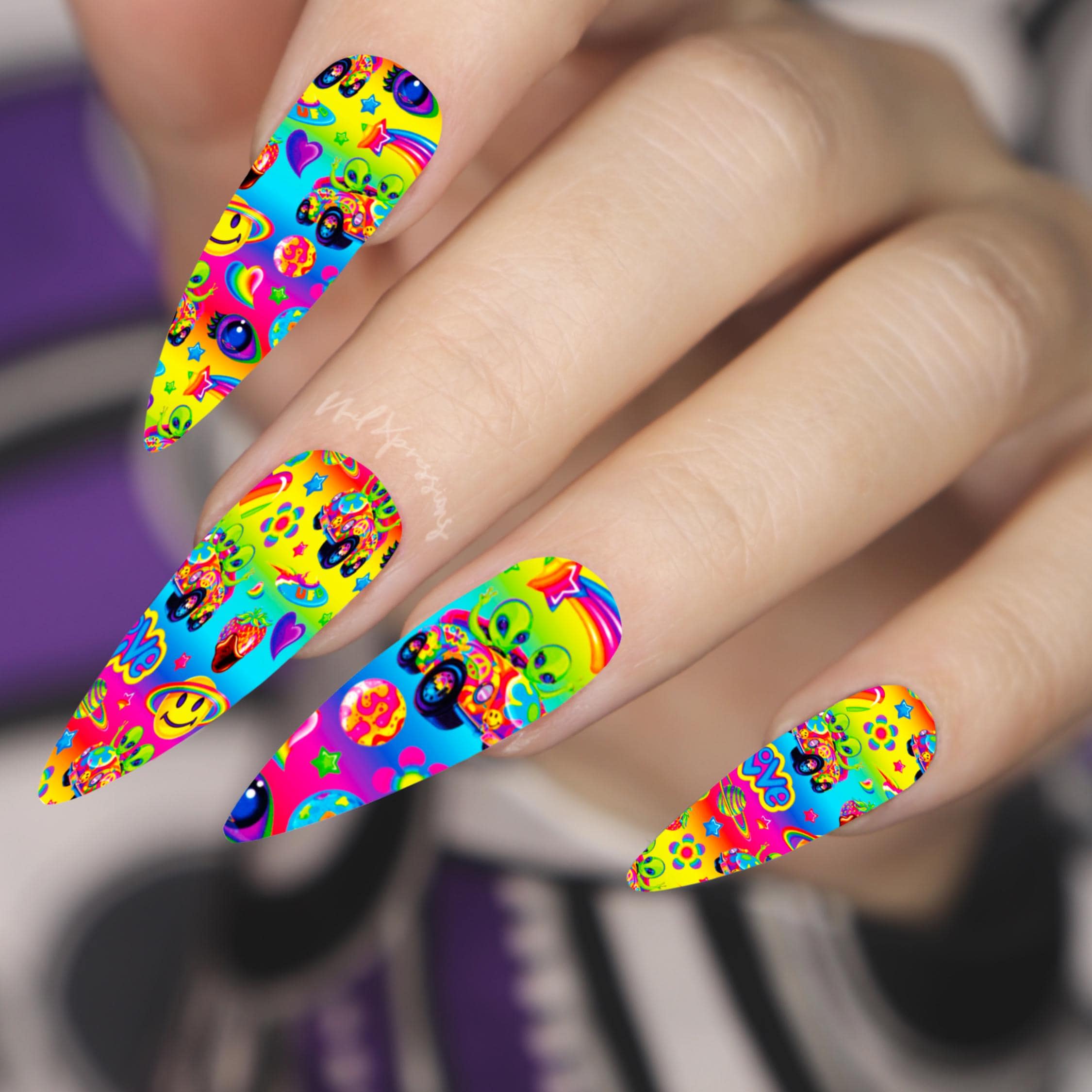 Rainbow 90's vibes Nail Decals | Nail Art Water Transfer | Nail Wraps