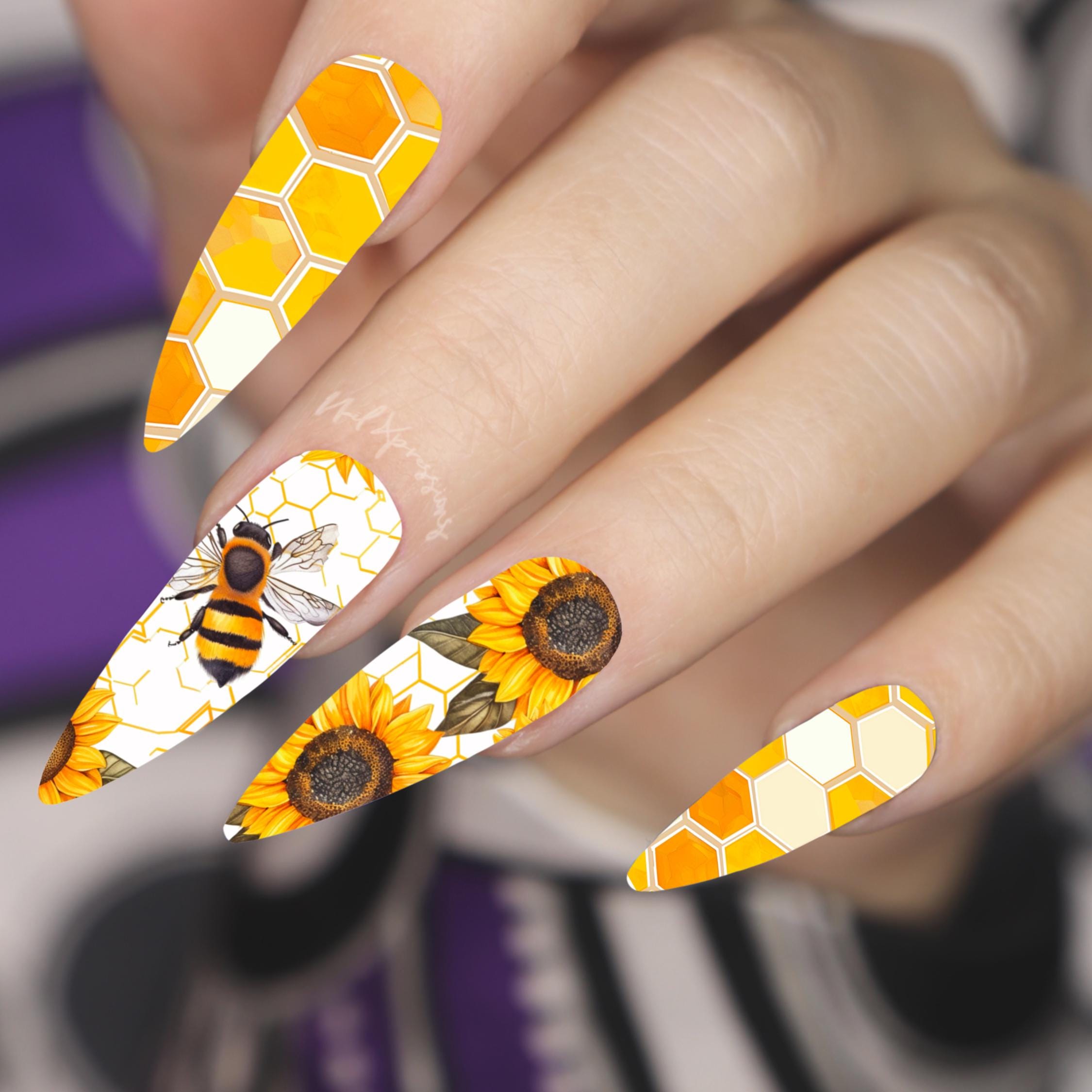 Honey Bee. Nail Wraps | Sunflower Nail Art | Water Transfer Nail Wrap | Custom Nail Wraps