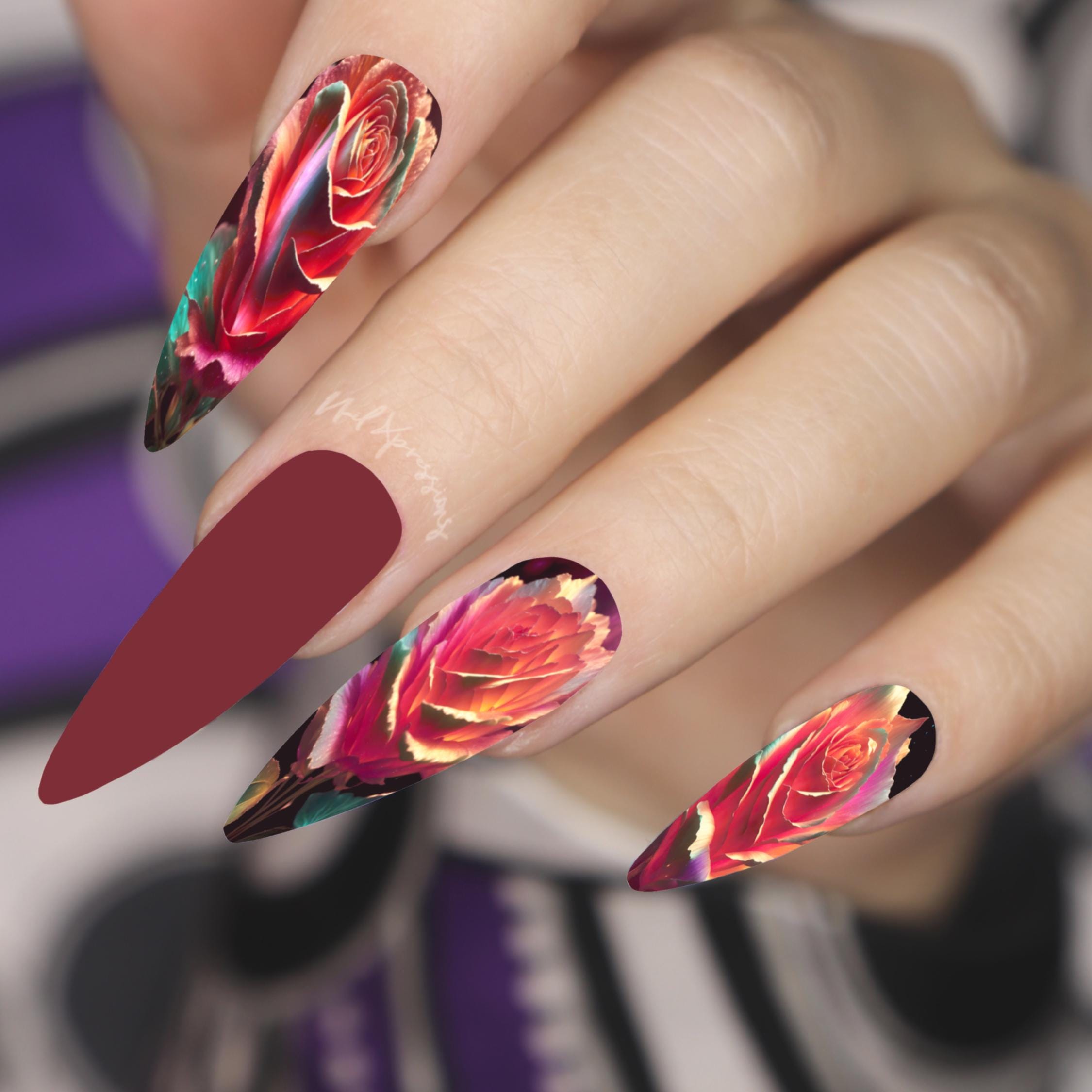 Rose Gold Roses Nail Wraps | Nail Art | Water Transfer Nail Wrap | Custom Nail Wraps