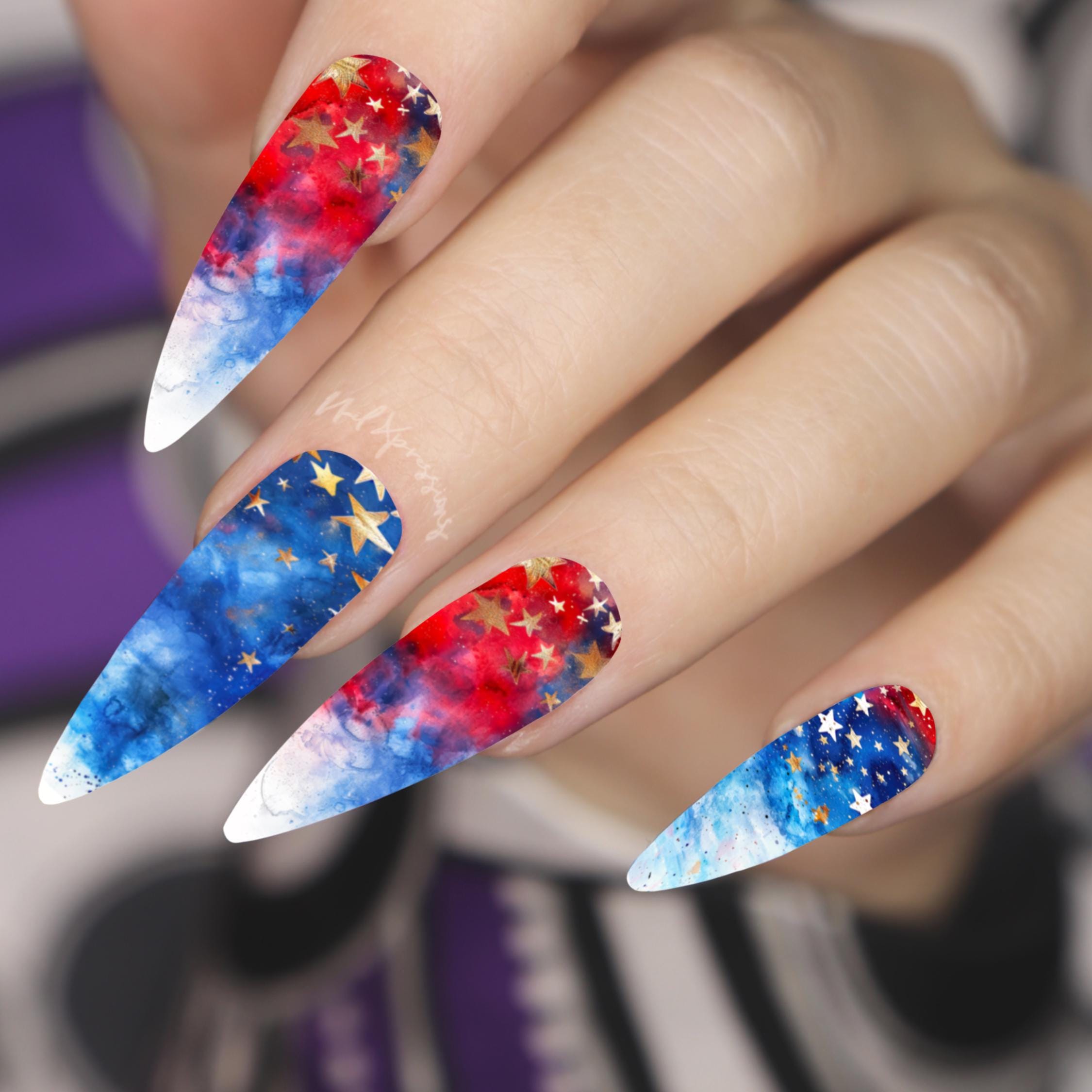 Watercolor USA Vibes Nail Wraps | Nail Art Wrap | Water Transfer Nail Wrap | Custom Nail Wraps