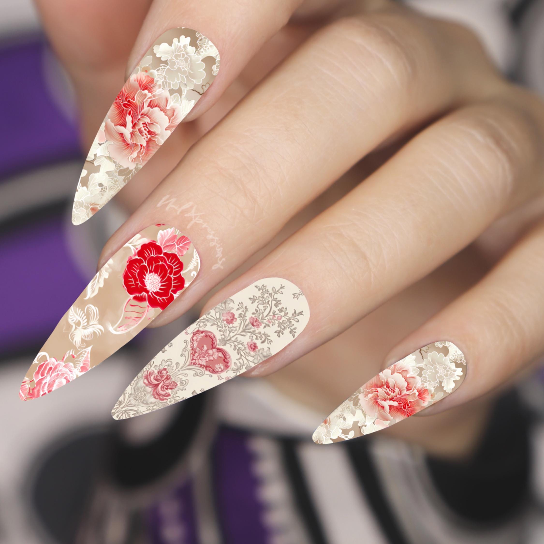 Chinoiserie Love Mix Nail Wraps | Nail Art Wrap | Water Transfer Nail Wrap | Custom Nail Wraps