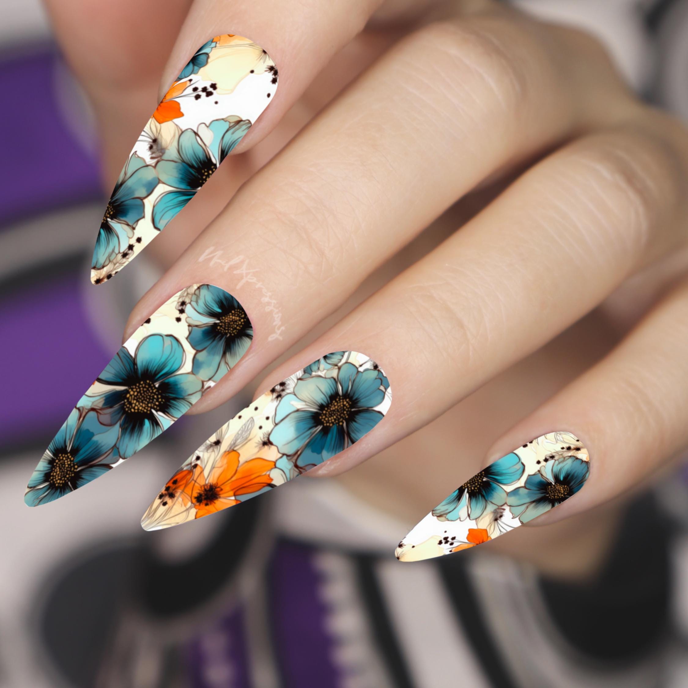 Watercolor Flower Nail Wraps | Nail Art Wrap | Water Transfer Nail Wrap | Custom Nail Wraps