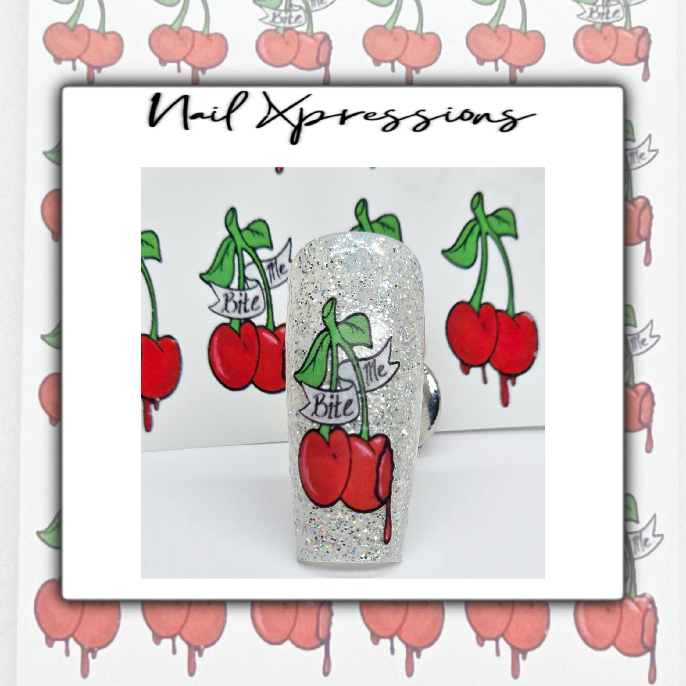 Airbrush Cherries - Bite Me Water Decals | Cherry Nail Decals | Cherry Nail Art | Nail Art | Flower Nails | Nail Stickers | Nail Decals