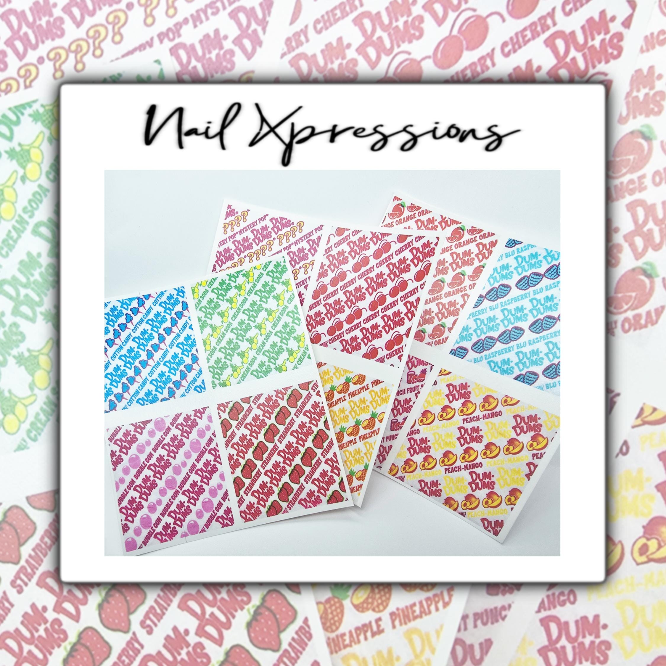 3 Sheets Dum Dum Candy Nail Decals | Nail Art Water Transfer | Nail Wraps