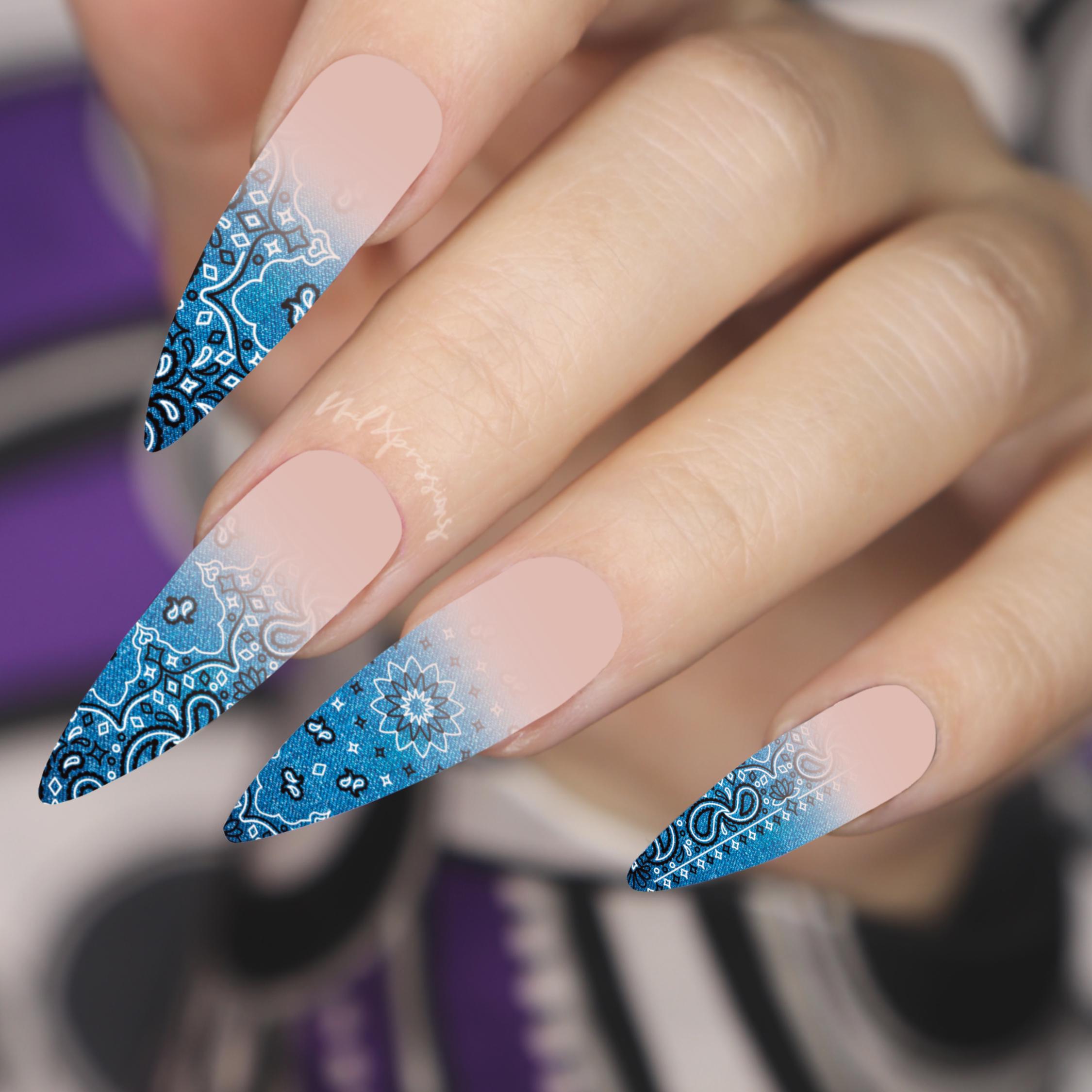 Ombré Jean Bandana Paisley Nail Decals | Nail Art Water Transfer | Nail Wraps