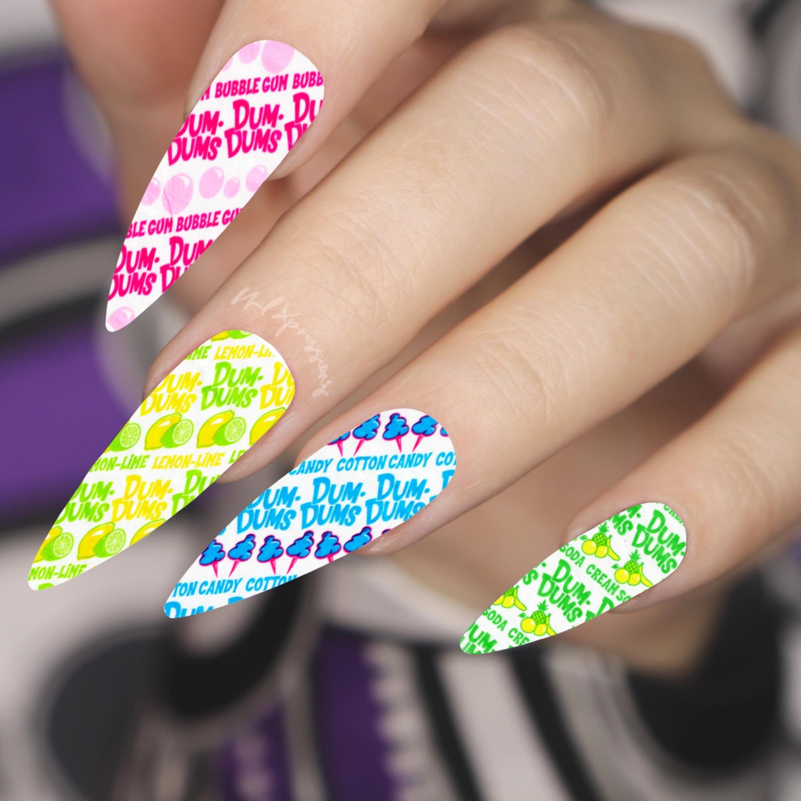3 Sheets Dum Dum Candy Nail Decals | Nail Art Water Transfer | Nail Wraps